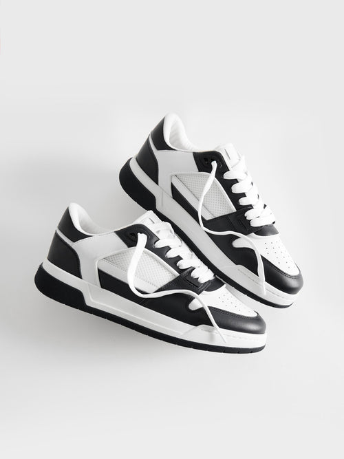 Leather Basket Trainer in White Black