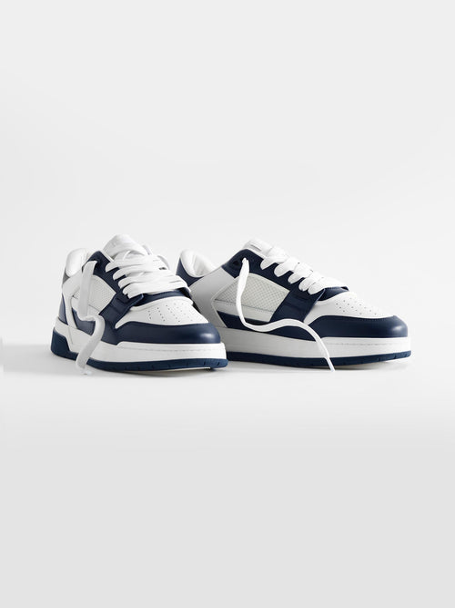 Leather Basket Trainer in White Navy