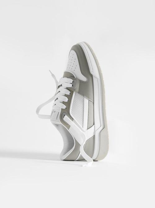 Leather Basket Trainer in White Stone
