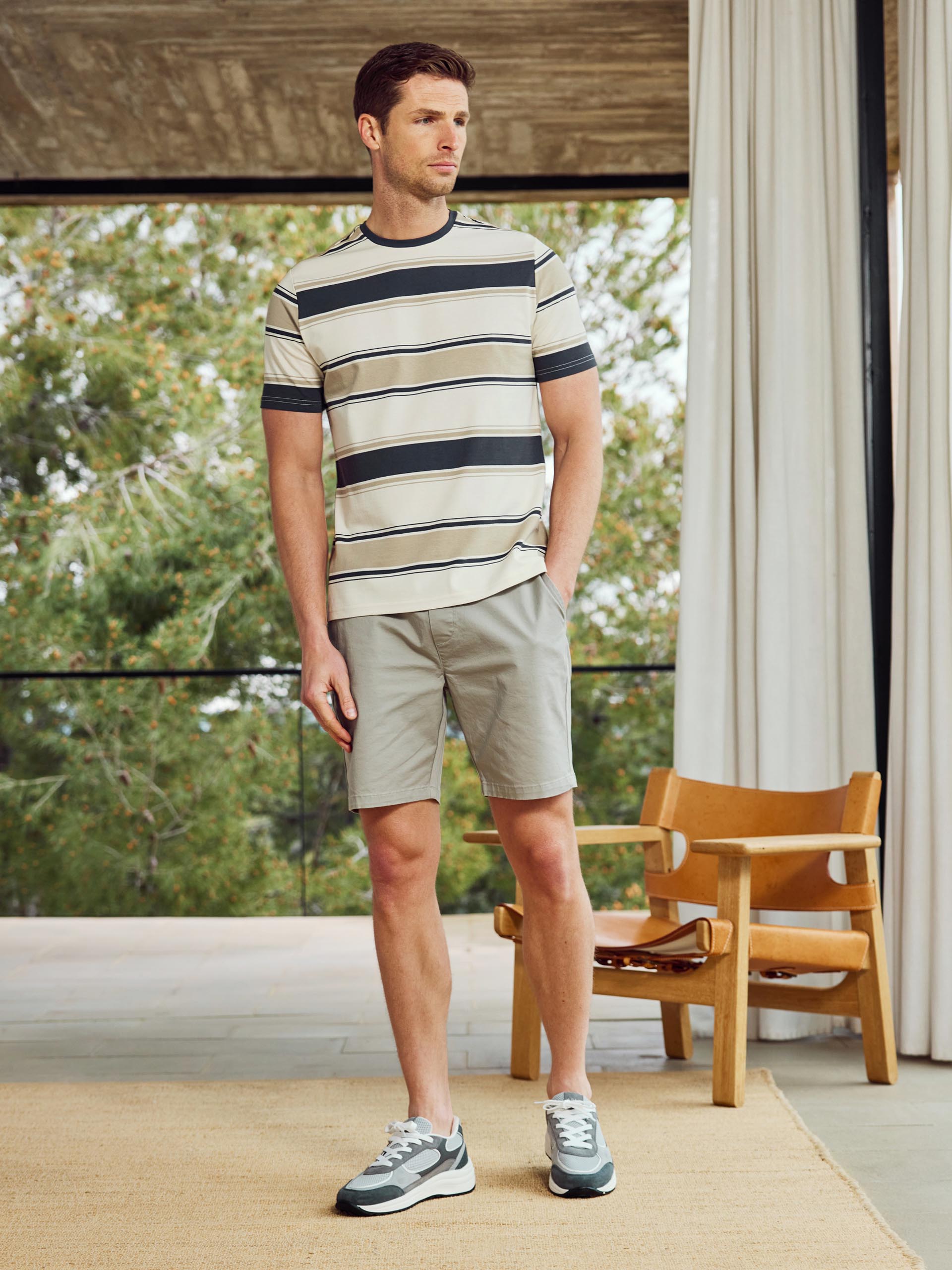Lecco Stripe T-Shirt in Stone Off White