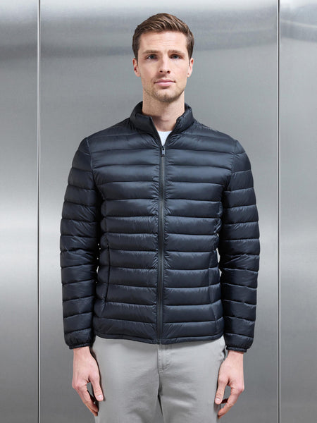 Lightweight Funnel Neck Puffer Jacket in Black