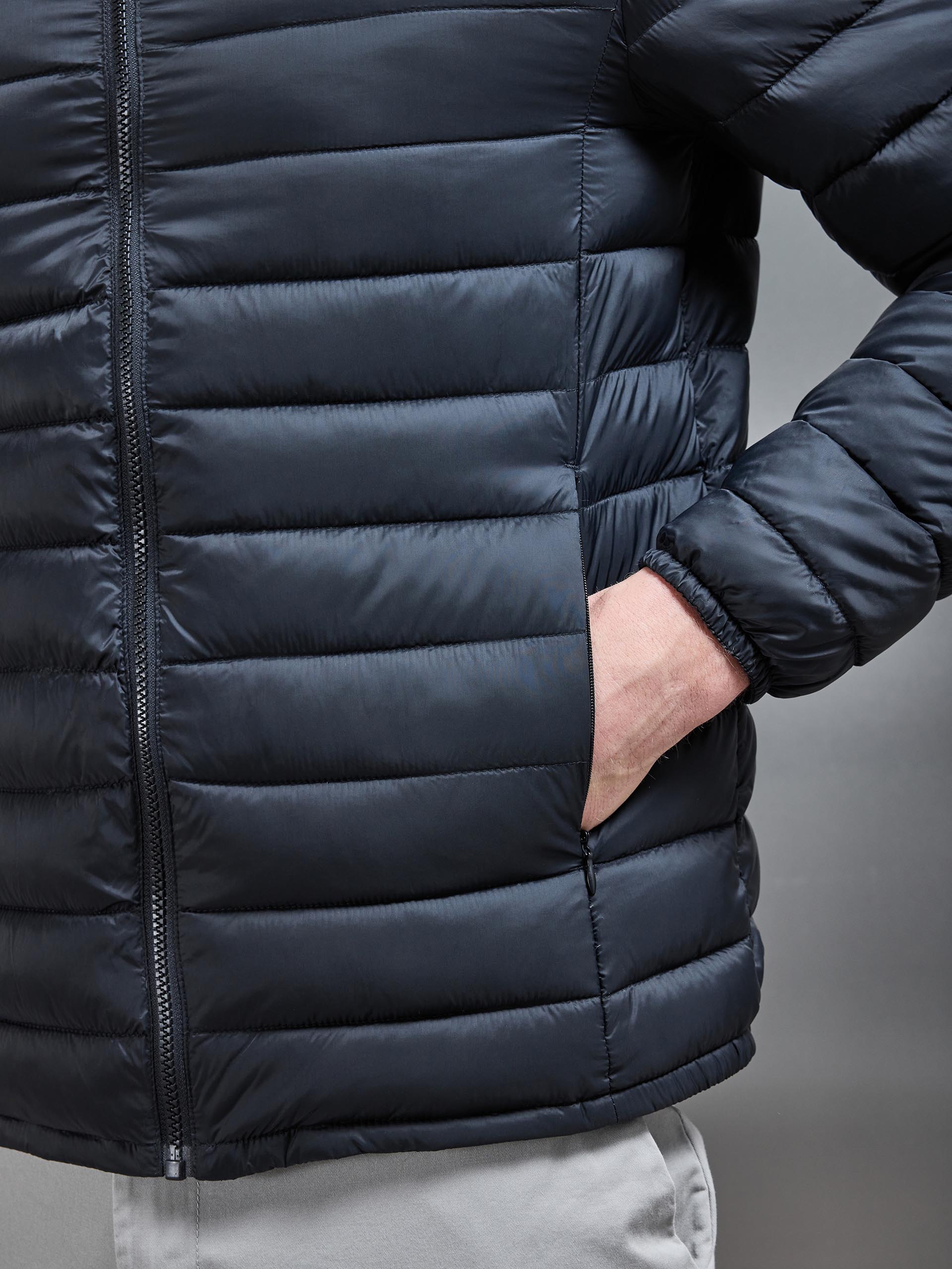 Lightweight Funnel Neck Puffer Jacket in Black