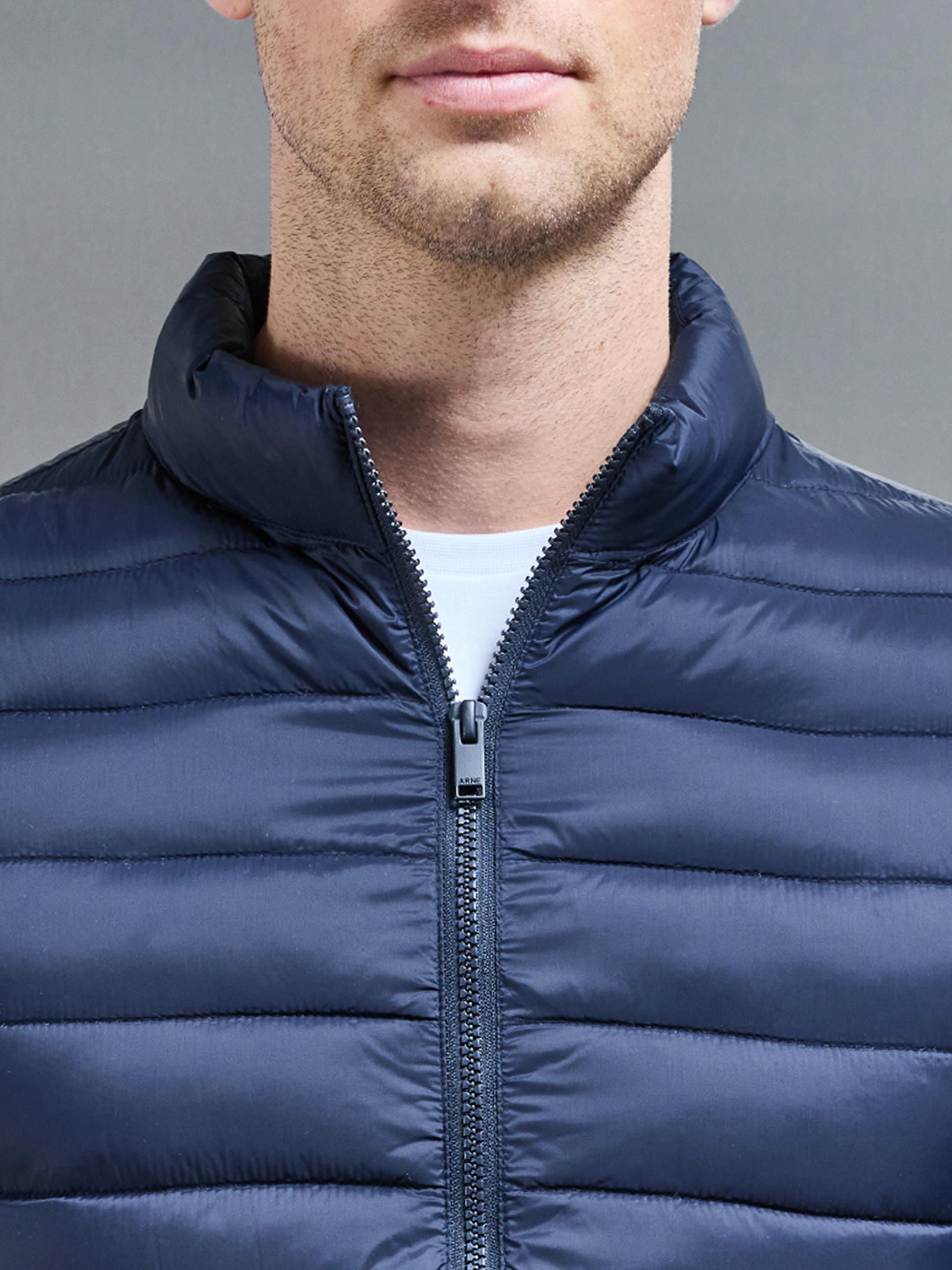 Lightweight Funnel Neck Puffer Jacket in Navy