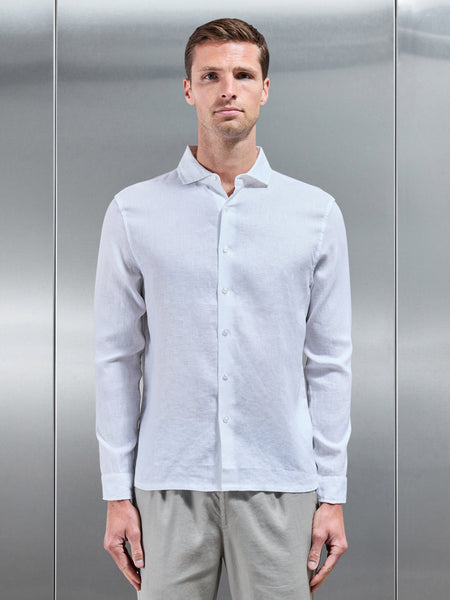 Linen Long Sleeve Cutaway Collar Shirt in White