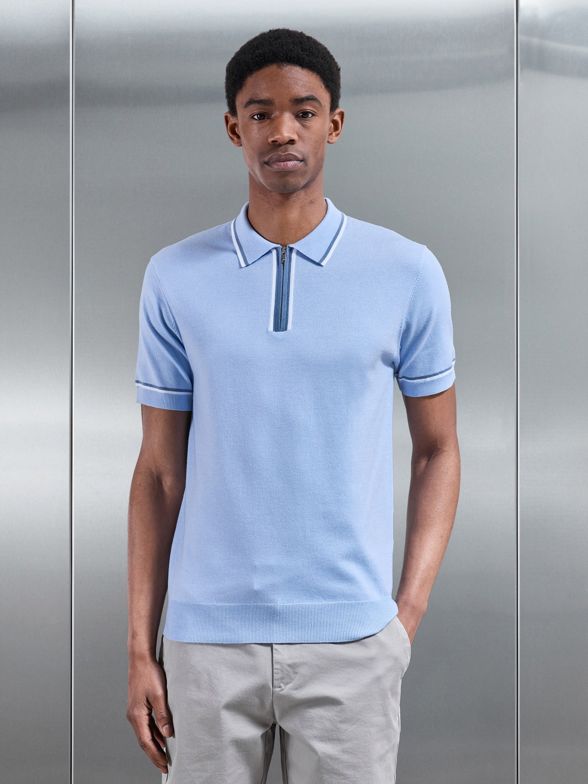 Loro Tipped Polo Shirt in Light Blue