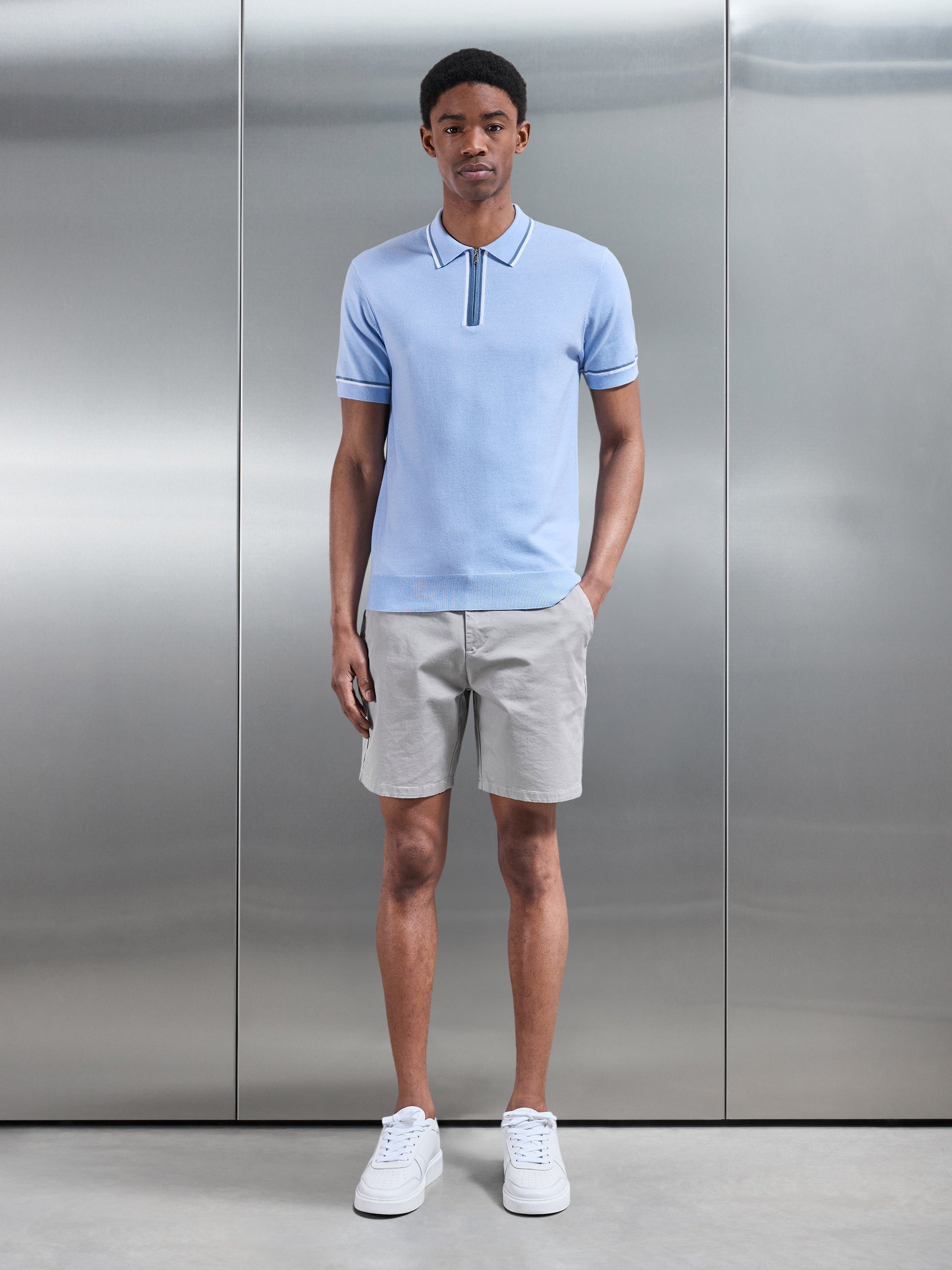 Loro Tipped Polo Shirt in Light Blue