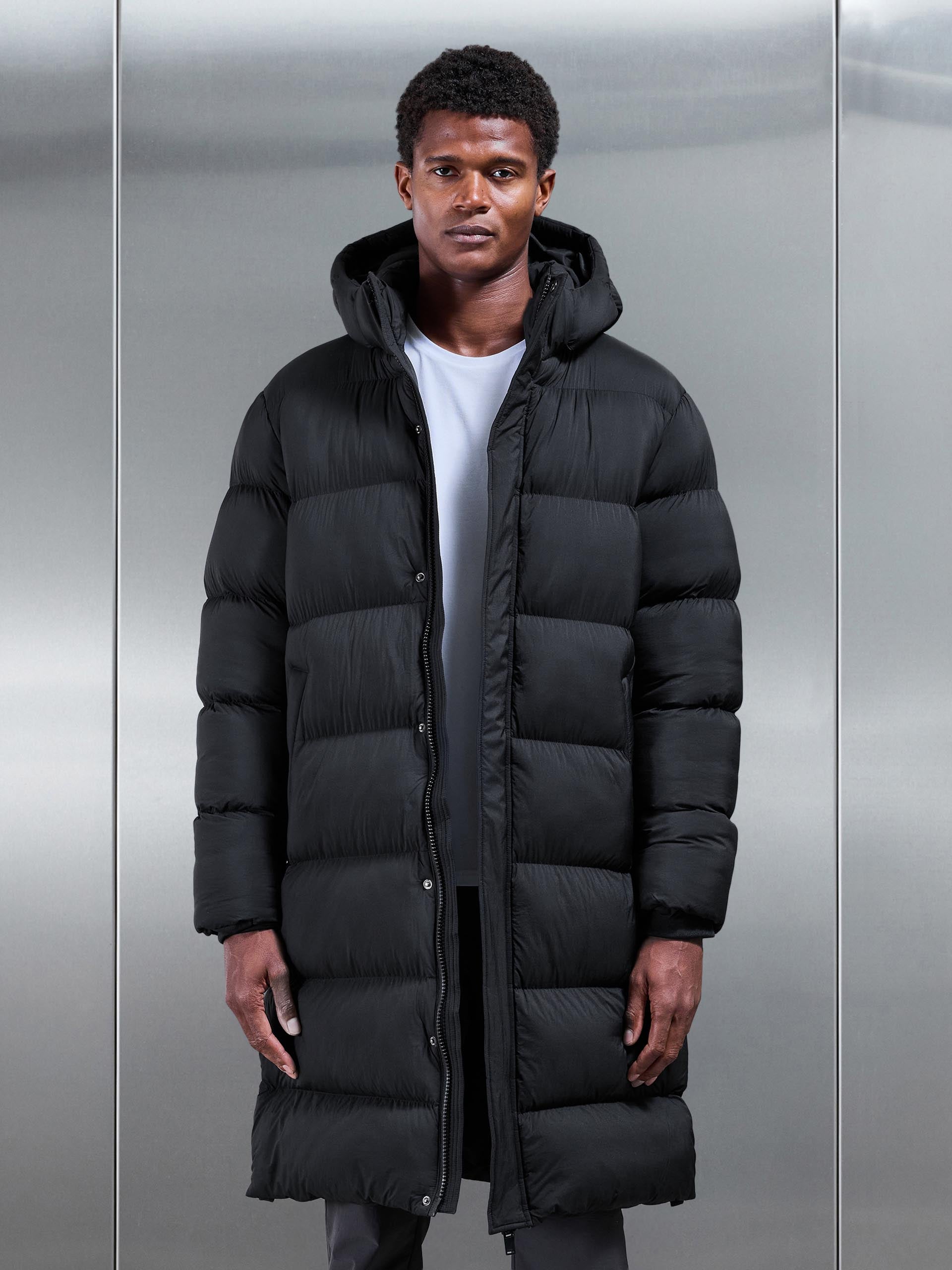 Matte Longline Puffer Jacket in Black