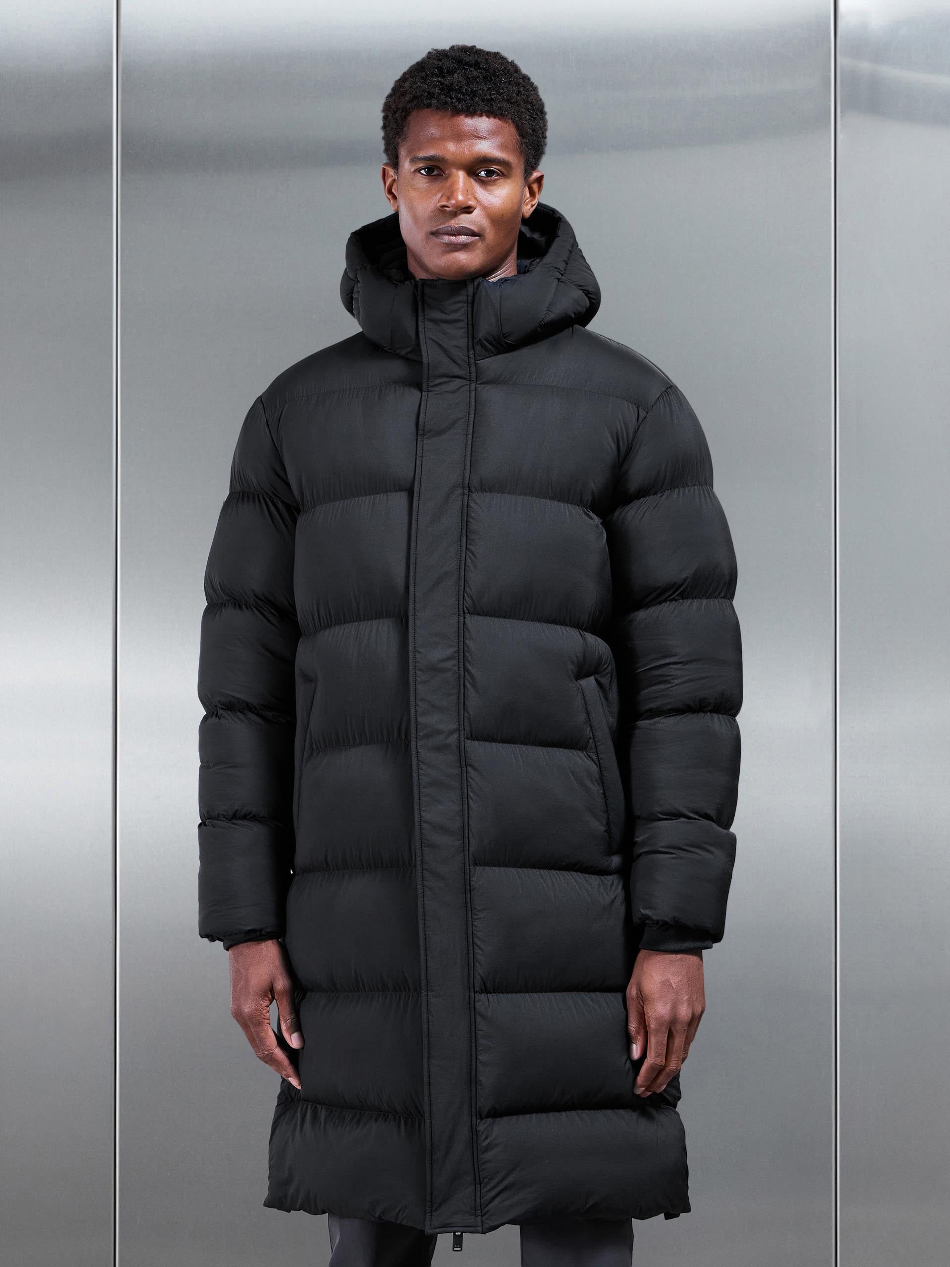 Matte Longline Puffer Jacket in Black