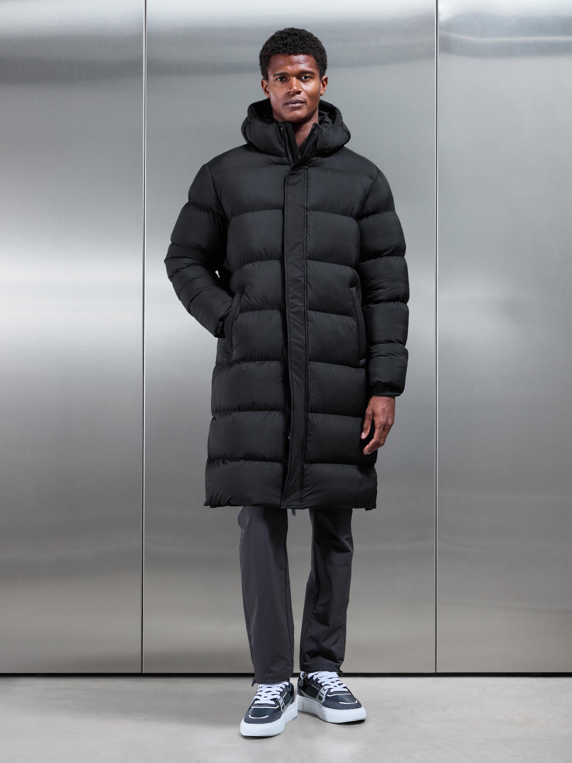 Matte Longline Puffer Jacket in Black