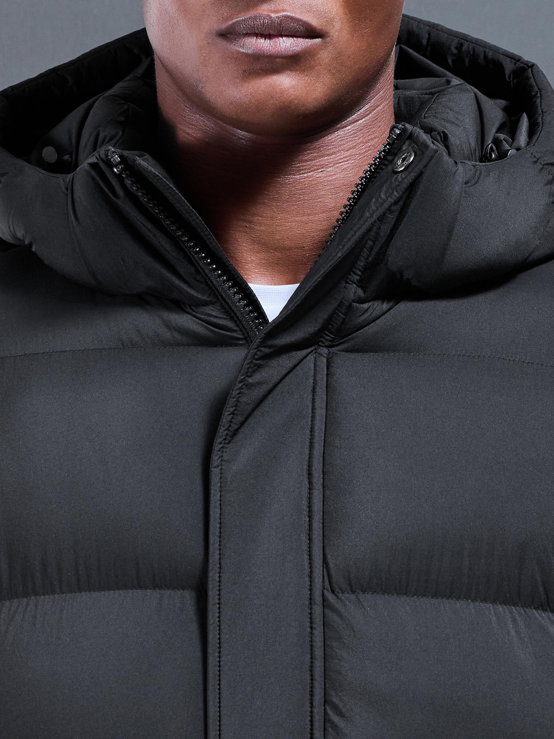 Matte Mid Length Puffer Jacket in Black