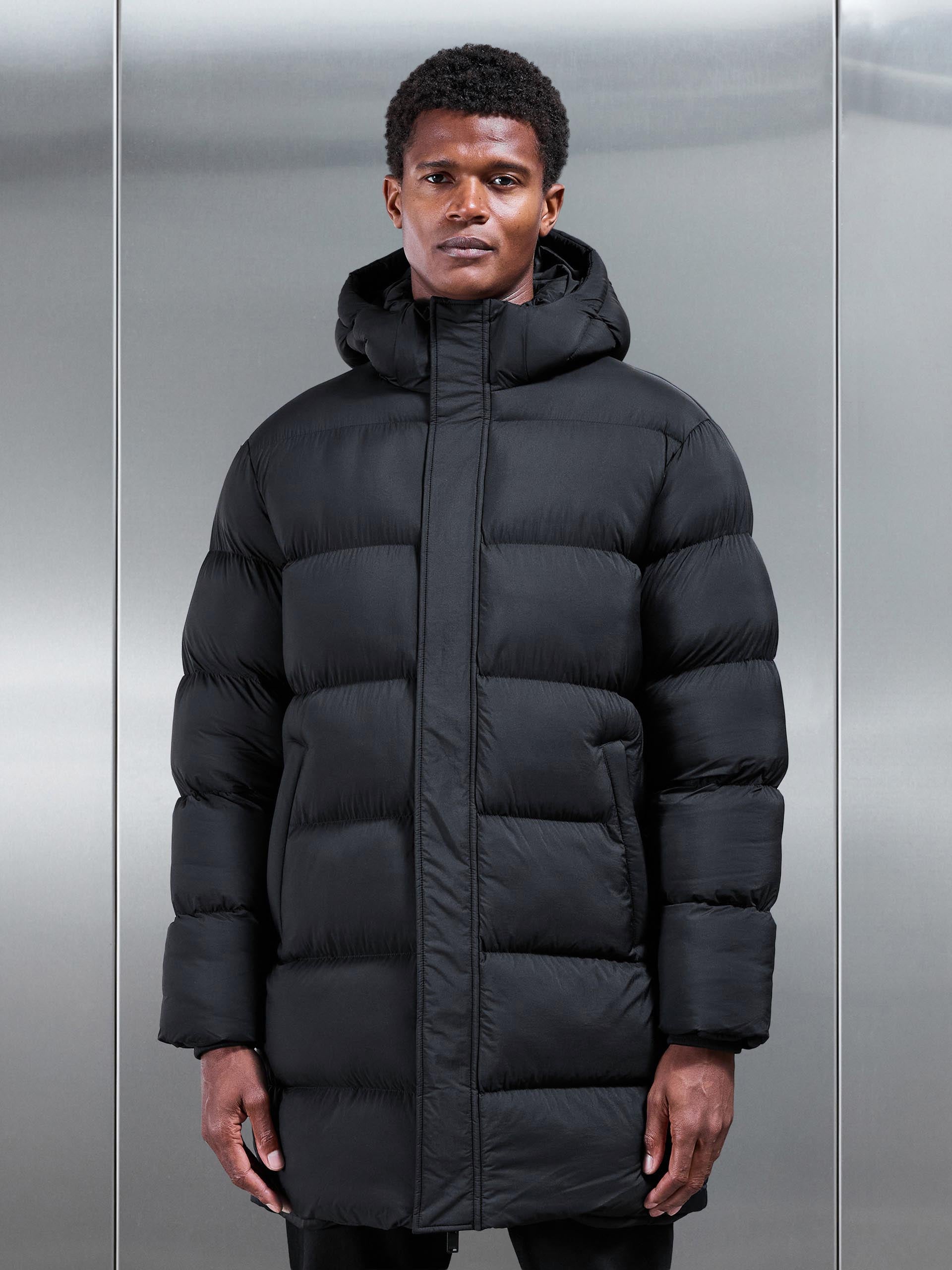 Matte Mid Length Puffer Jacket in Black