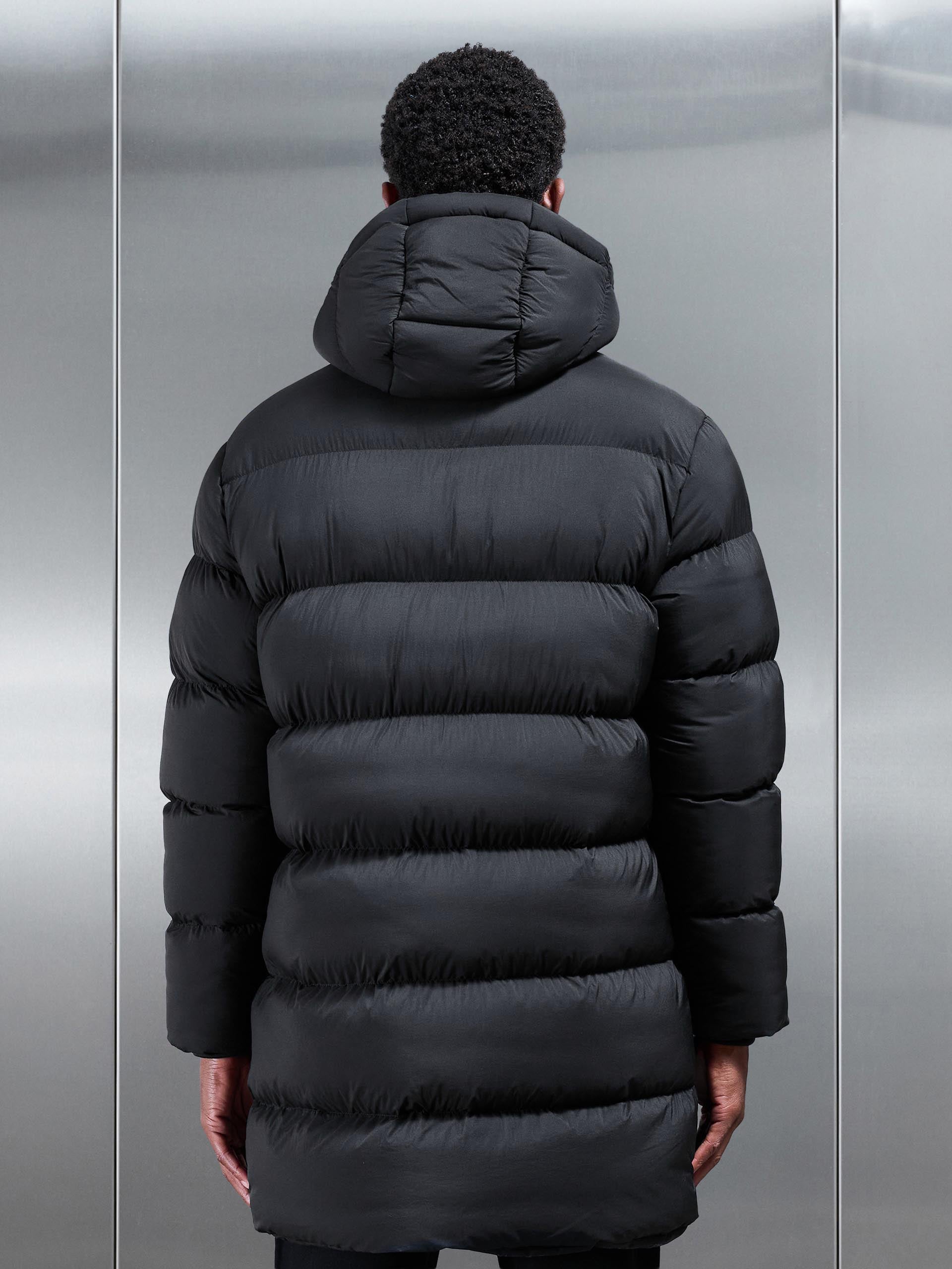 Matte Mid Length Puffer Jacket in Black