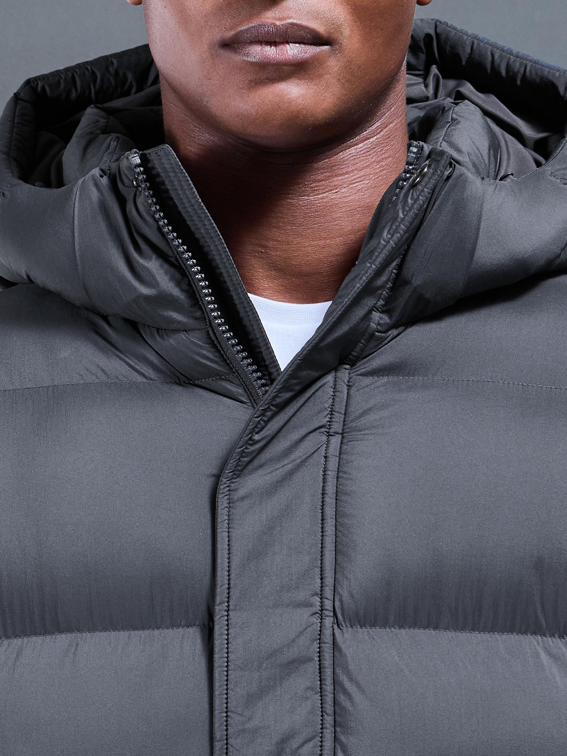 Matte Mid Length Puffer Jacket in Grey