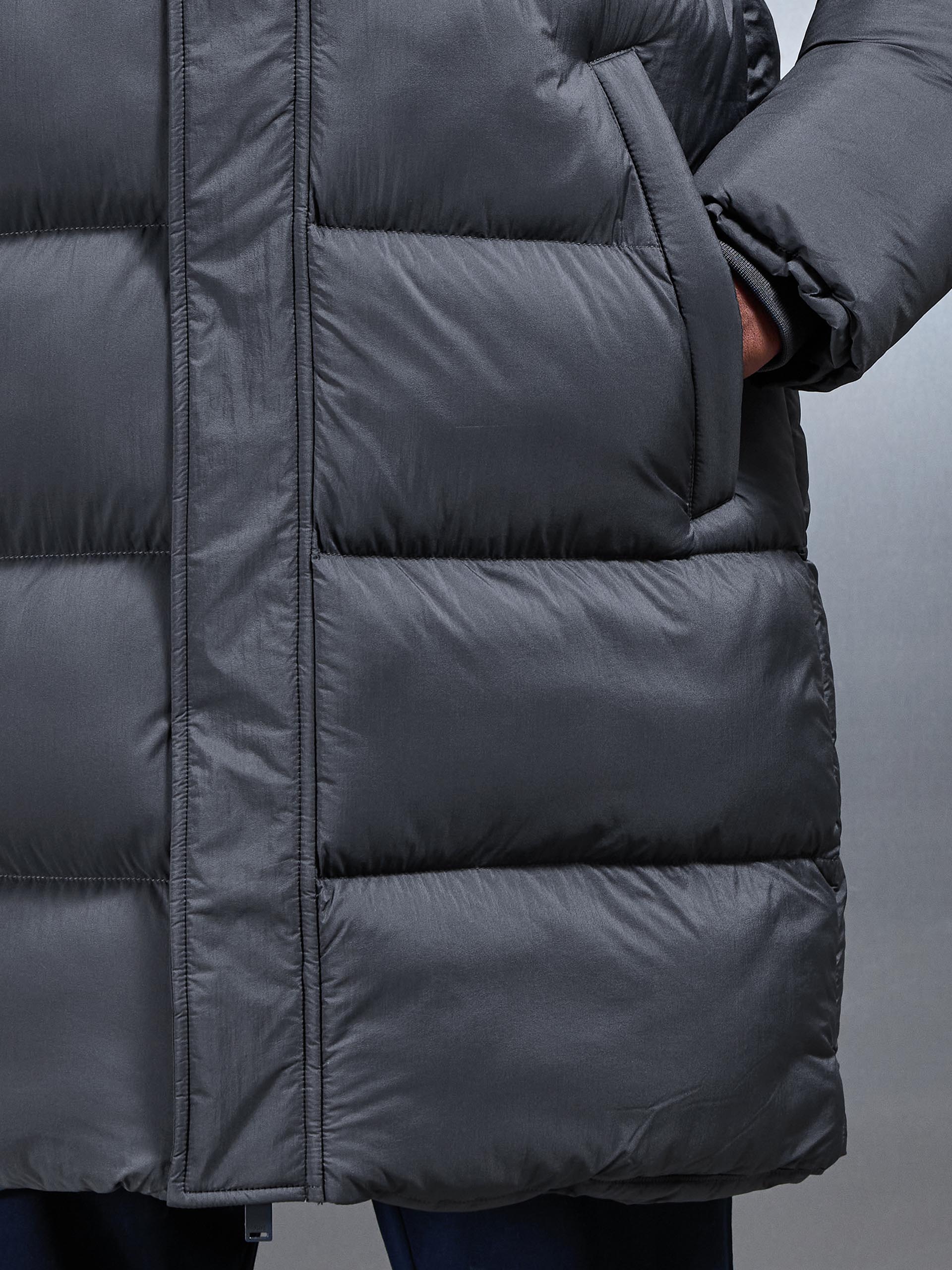 Matte Mid Length Puffer Jacket in Grey