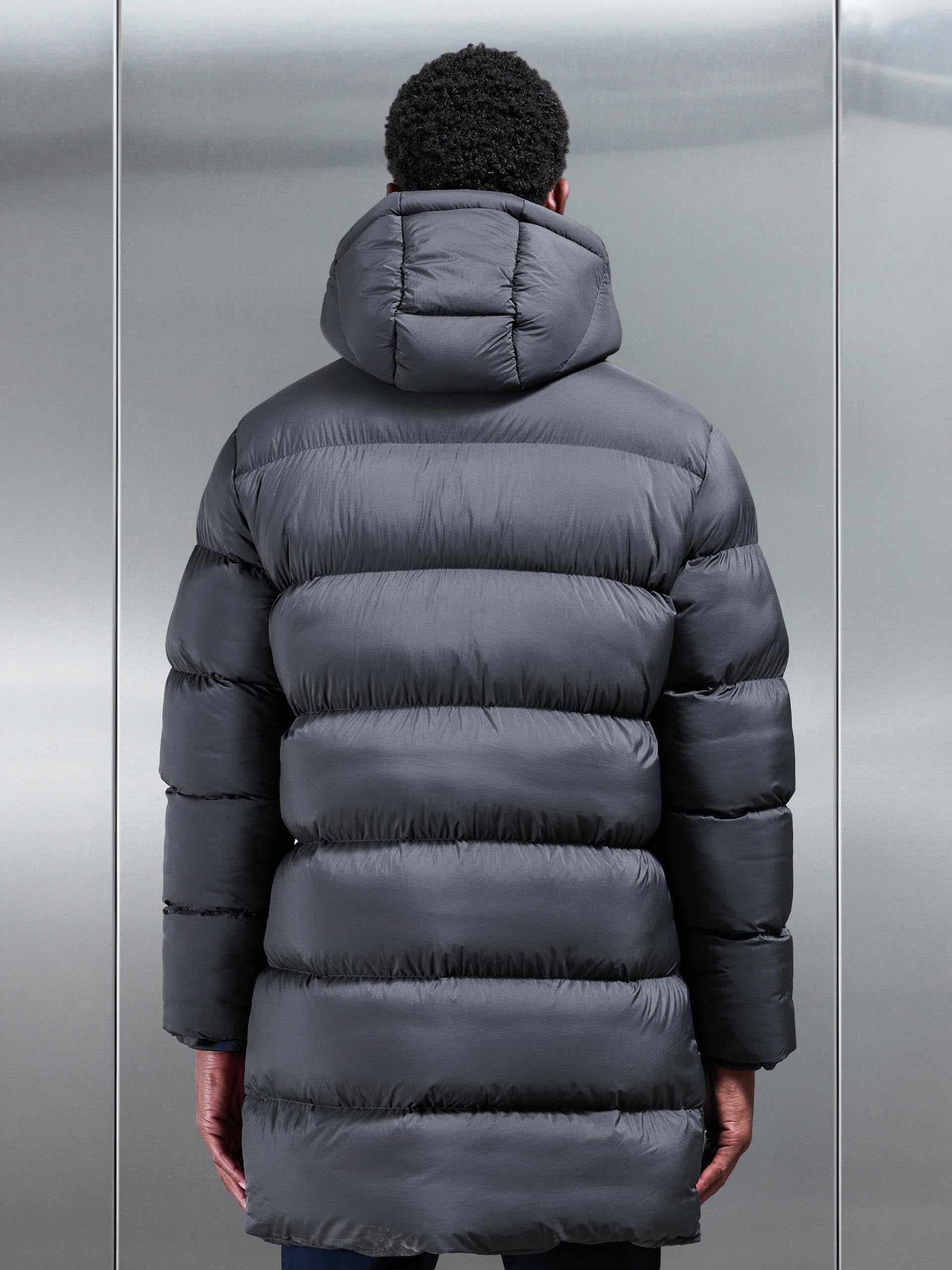 Matte Mid Length Puffer Jacket in Grey