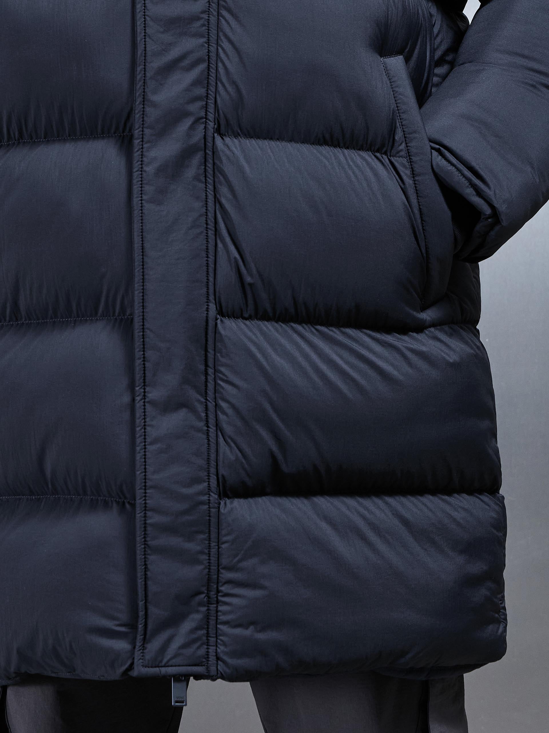 Matte Mid Length Puffer Jacket in Navy