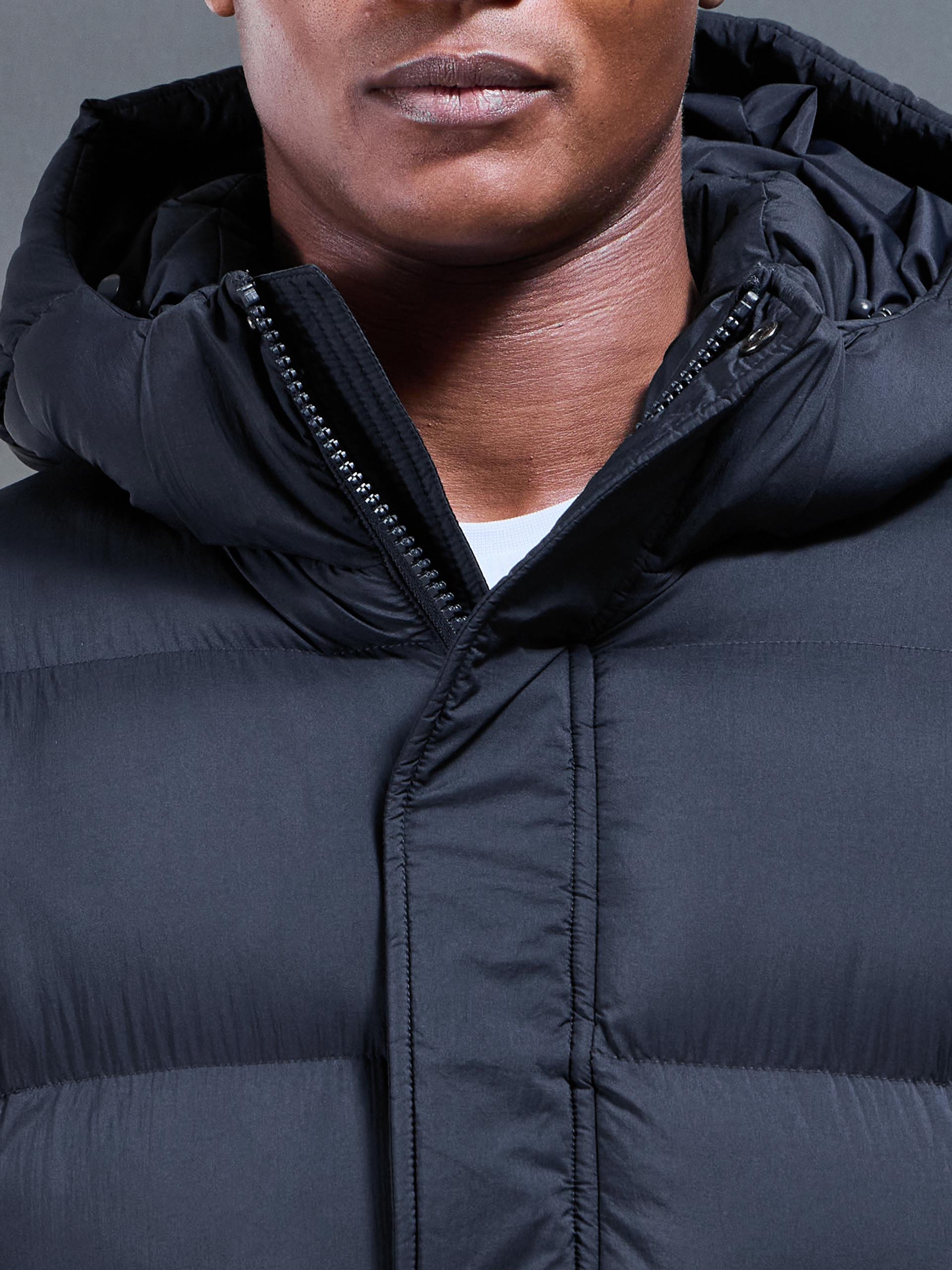 Matte Mid Length Puffer Jacket in Navy