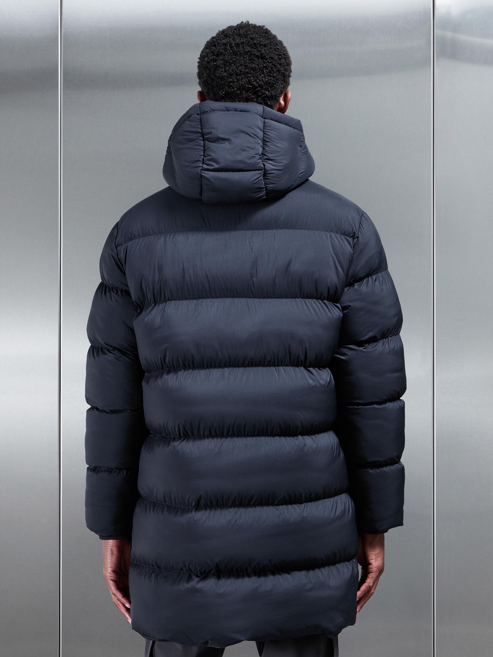 Matte Mid Length Puffer Jacket in Navy