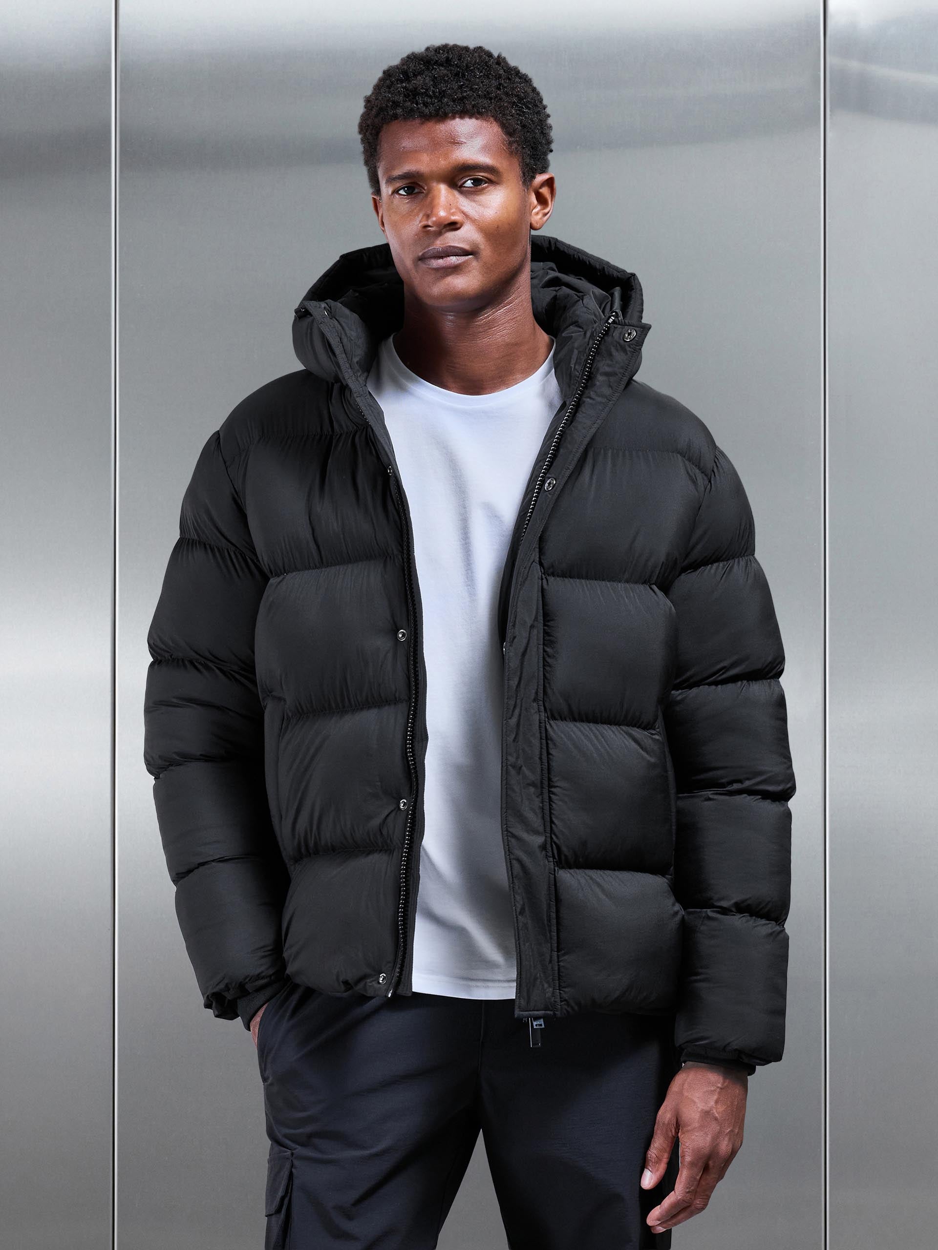 Matte Short Puffer Jacket in Black
