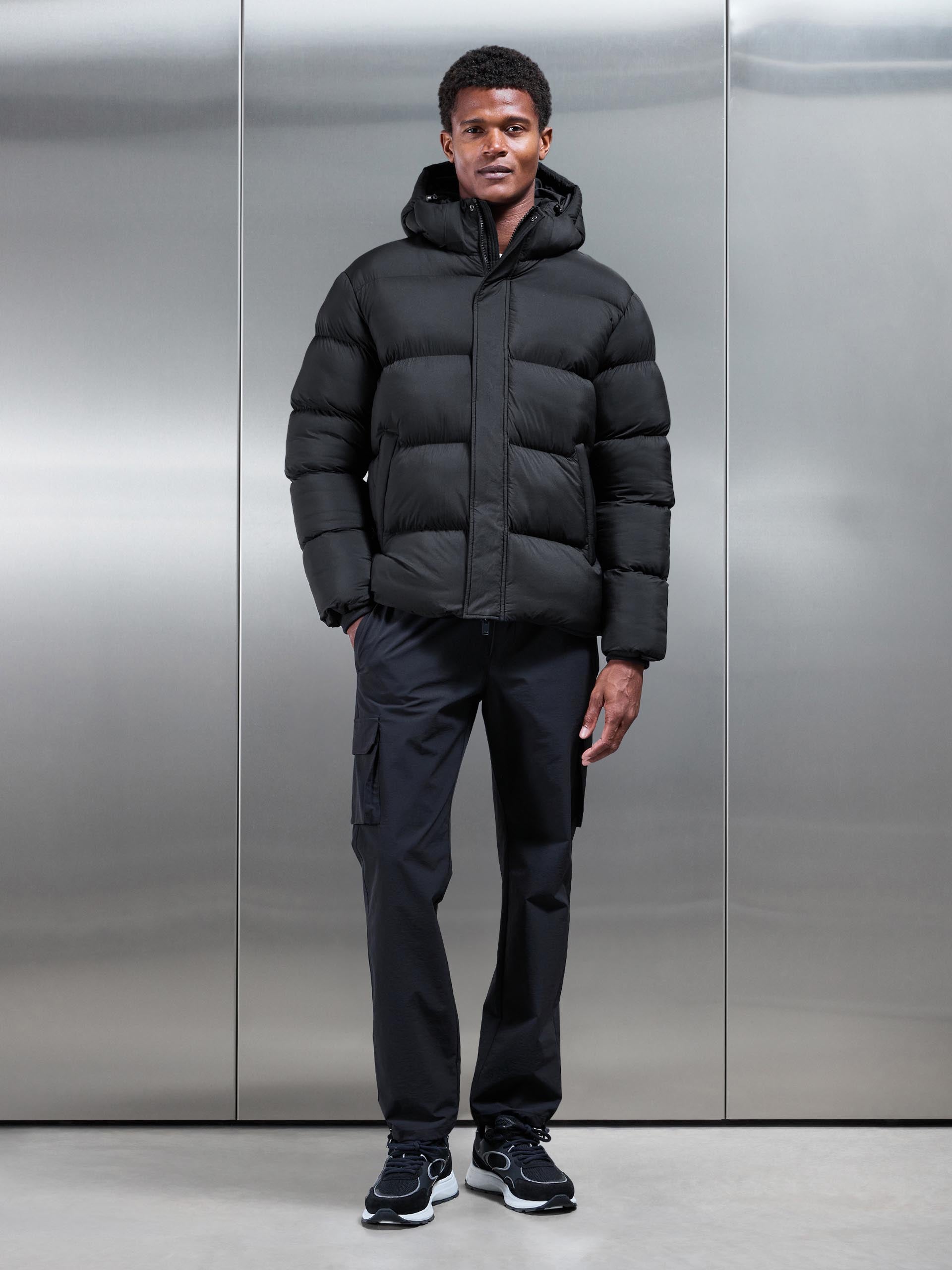 Matte Short Puffer Jacket in Black