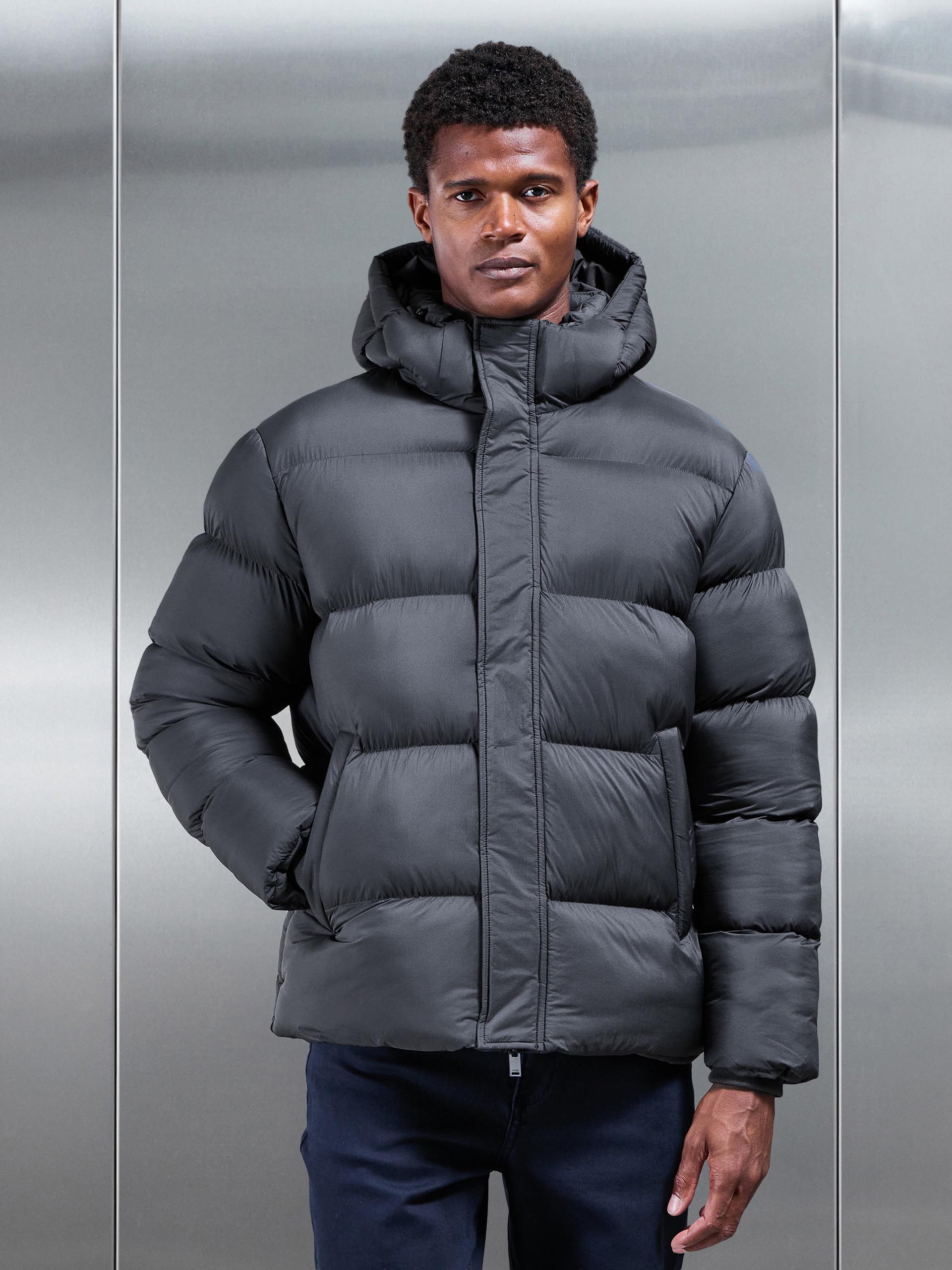 Matte Short Puffer Jacket in Grey