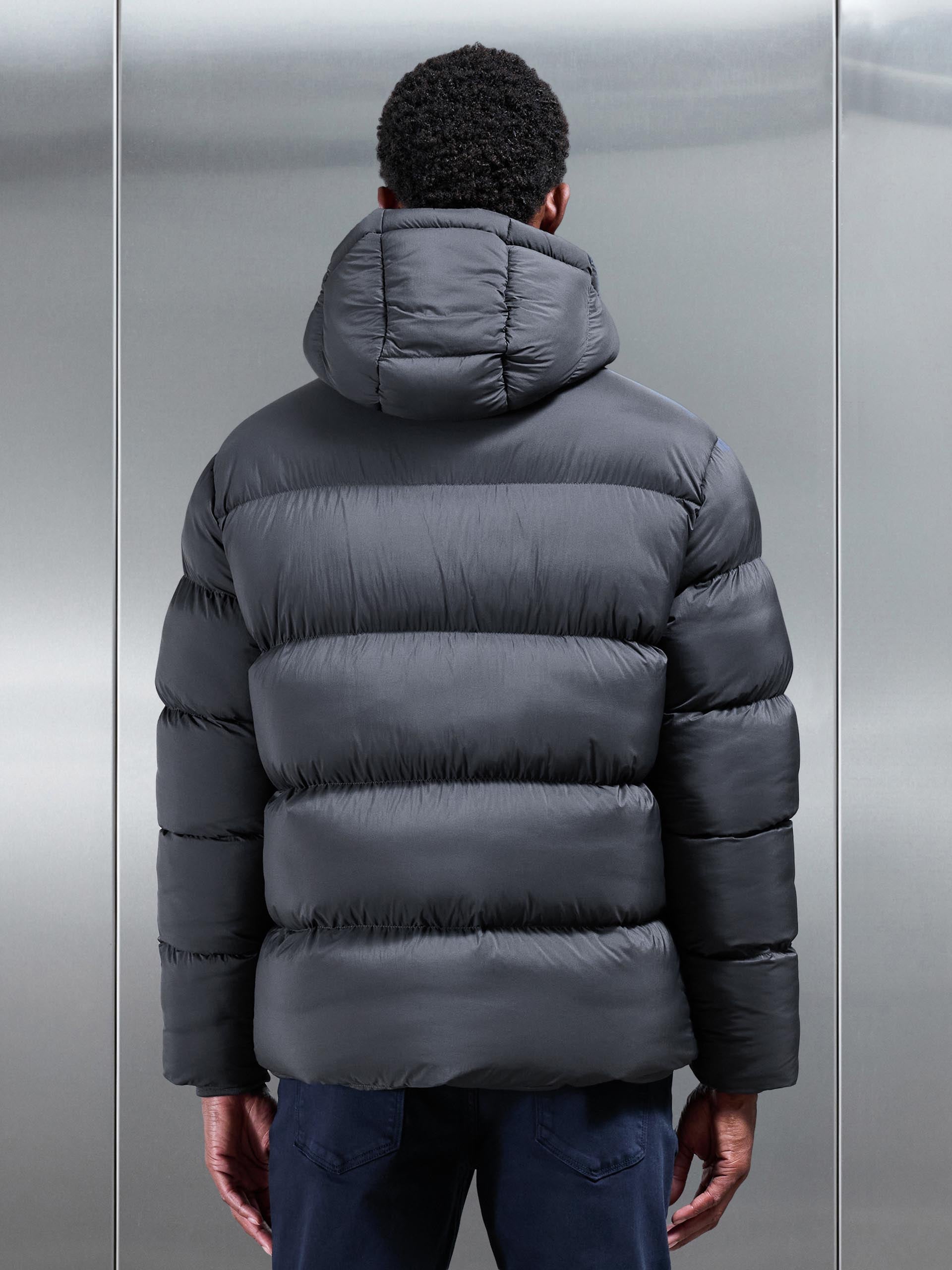 Matte Short Puffer Jacket in Grey