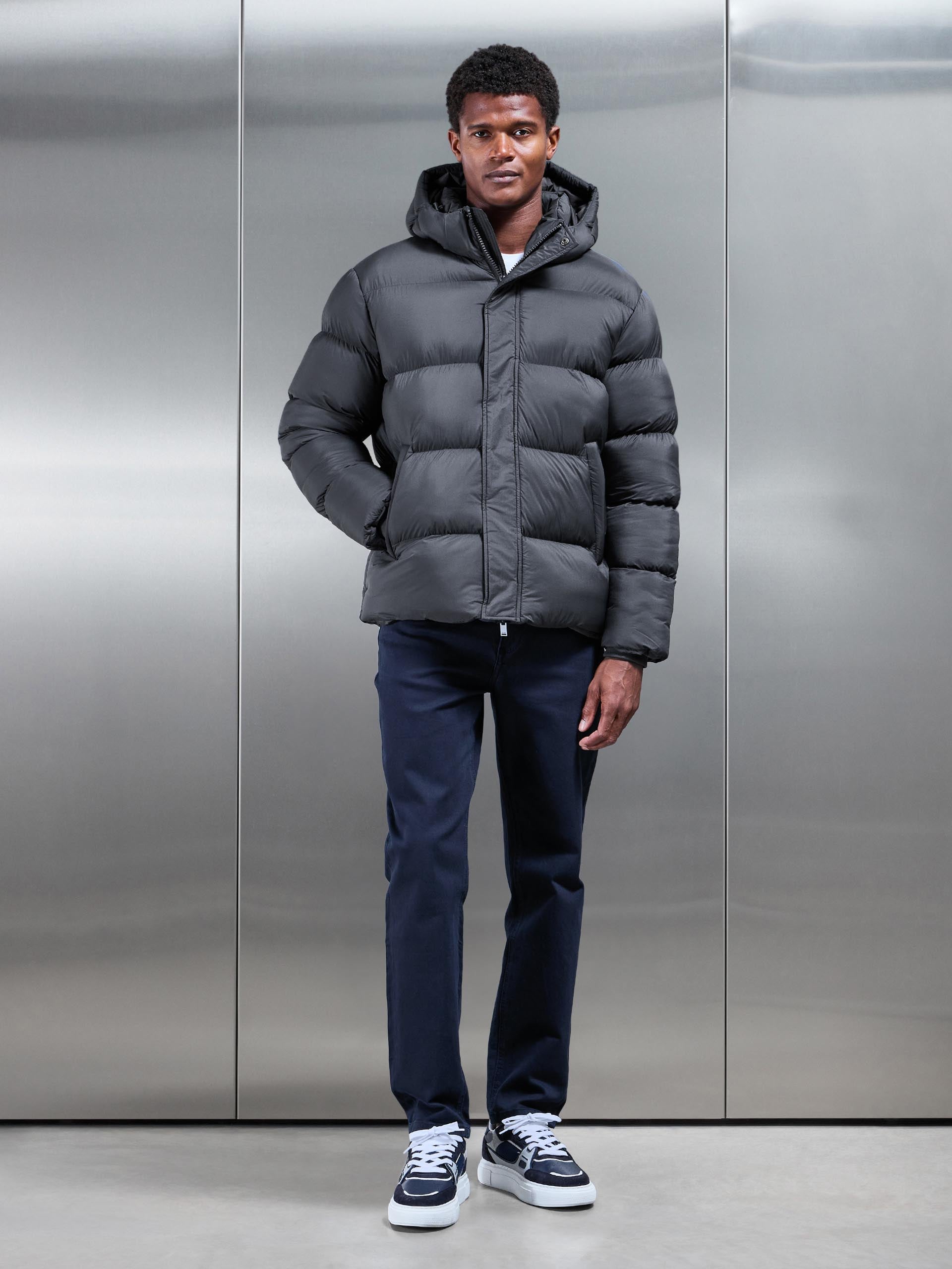 Matte Short Puffer Jacket in Grey
