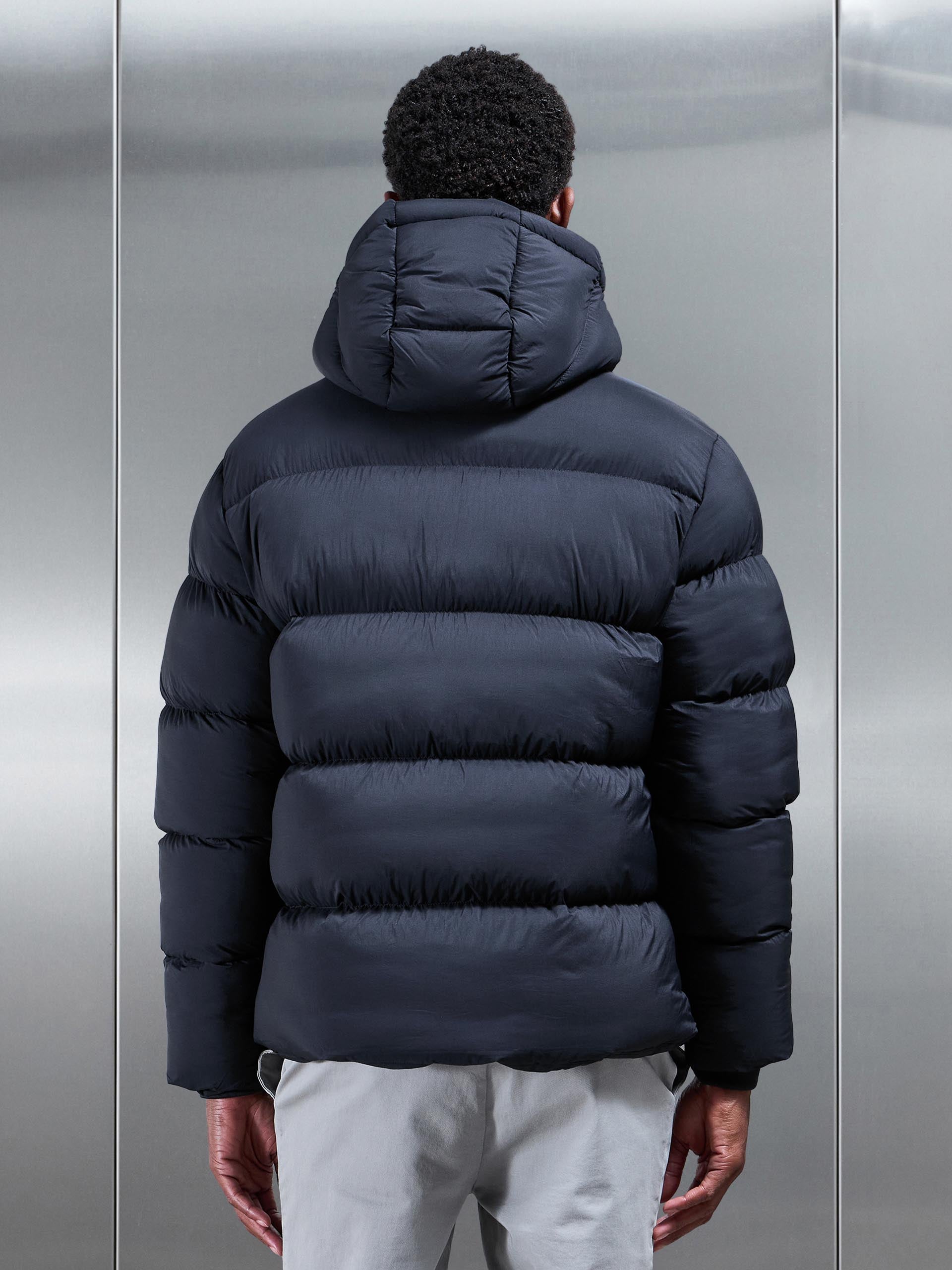 Matte Short Puffer Jacket in Navy