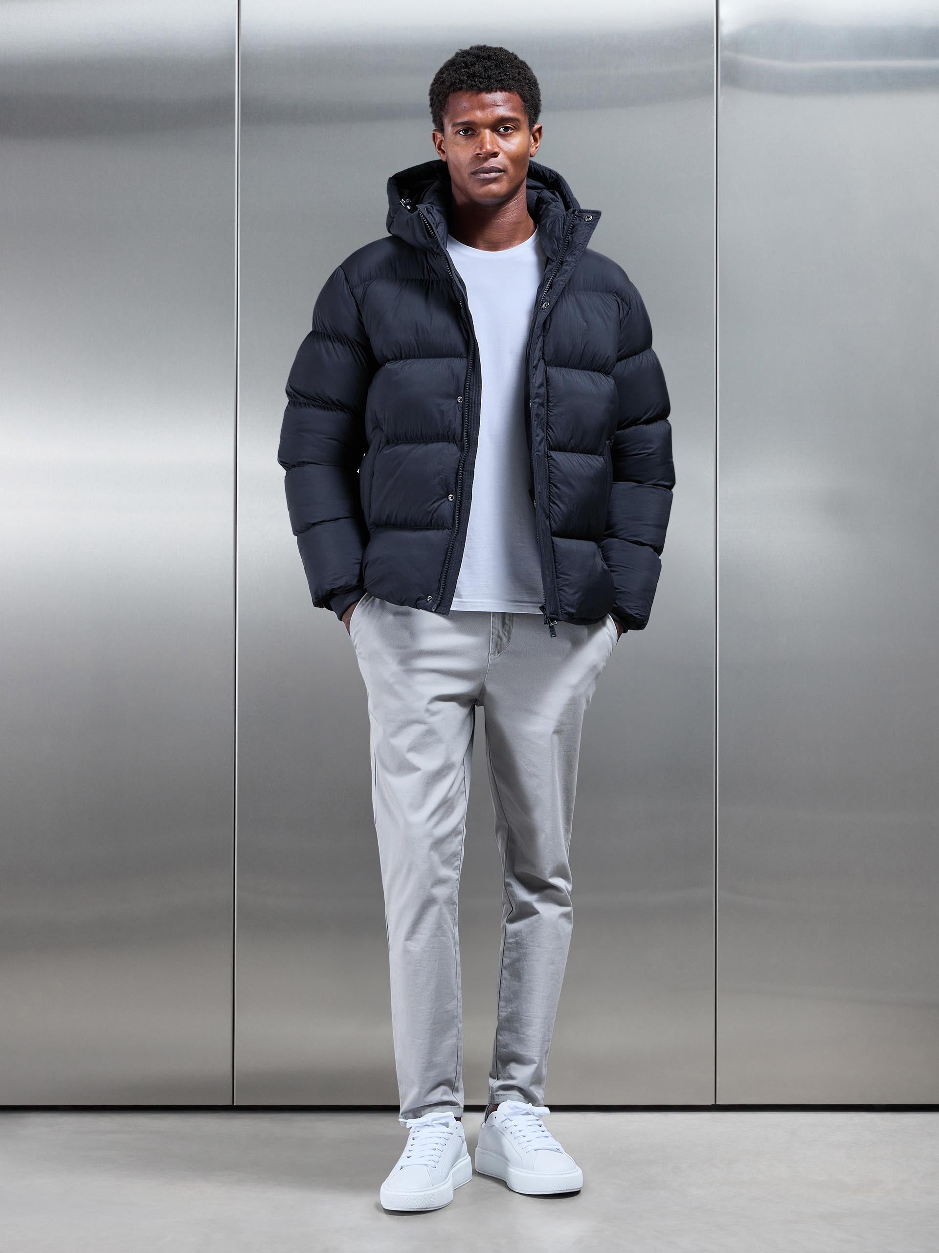Matte Short Puffer Jacket in Navy