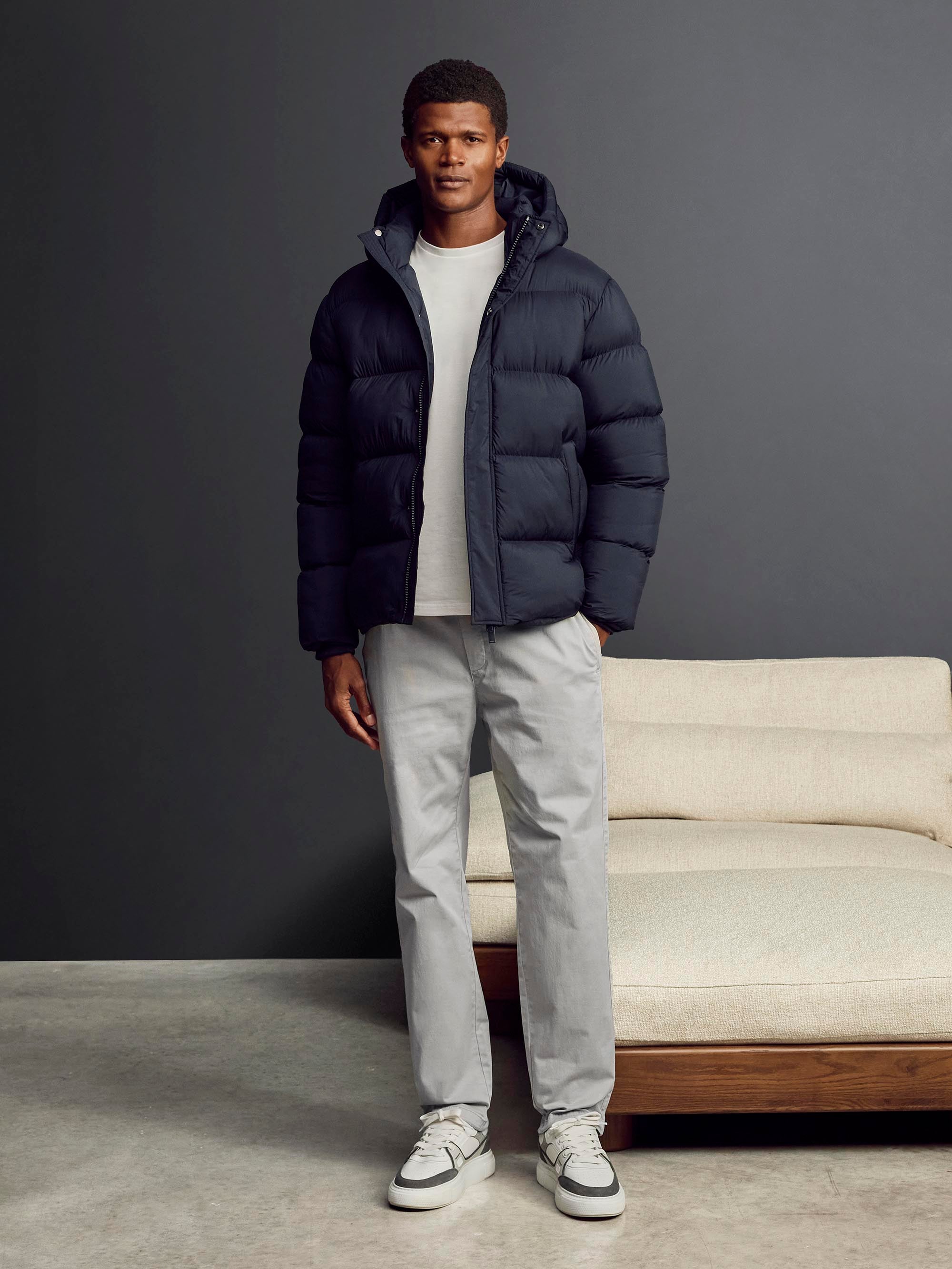 Matte Short Puffer Jacket in Navy