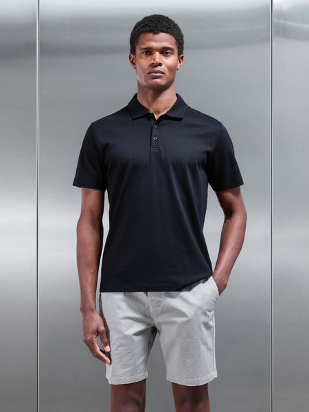 Mercerised Interlock Button Polo Shirt in Black
