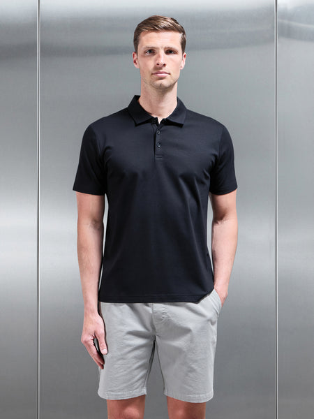 Mercerised Interlock Button Polo Shirt in Black