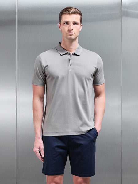 Mercerised Interlock Button Polo Shirt in Dark Stone