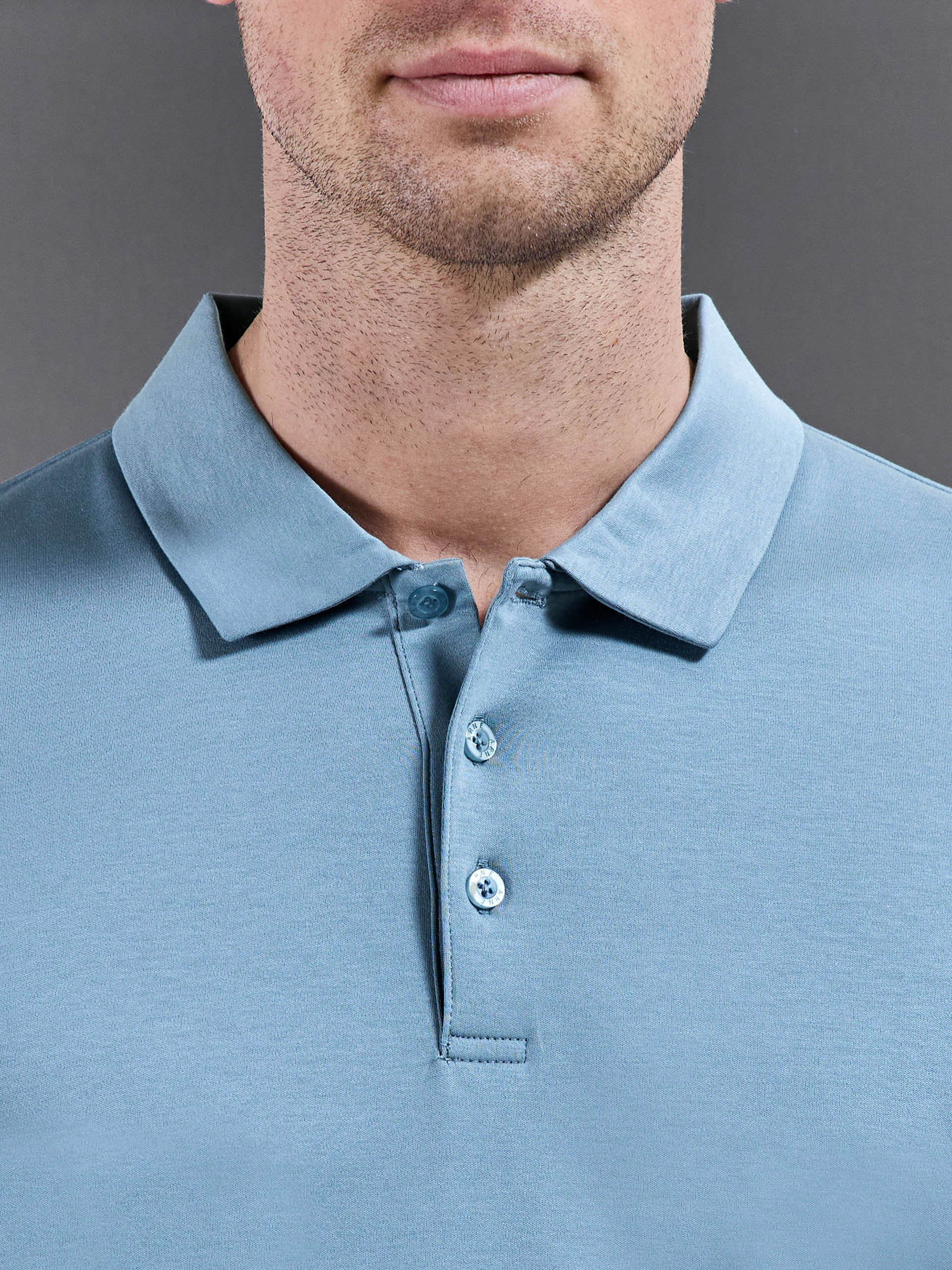 Mercerised Interlock Button Polo Shirt in Light Blue