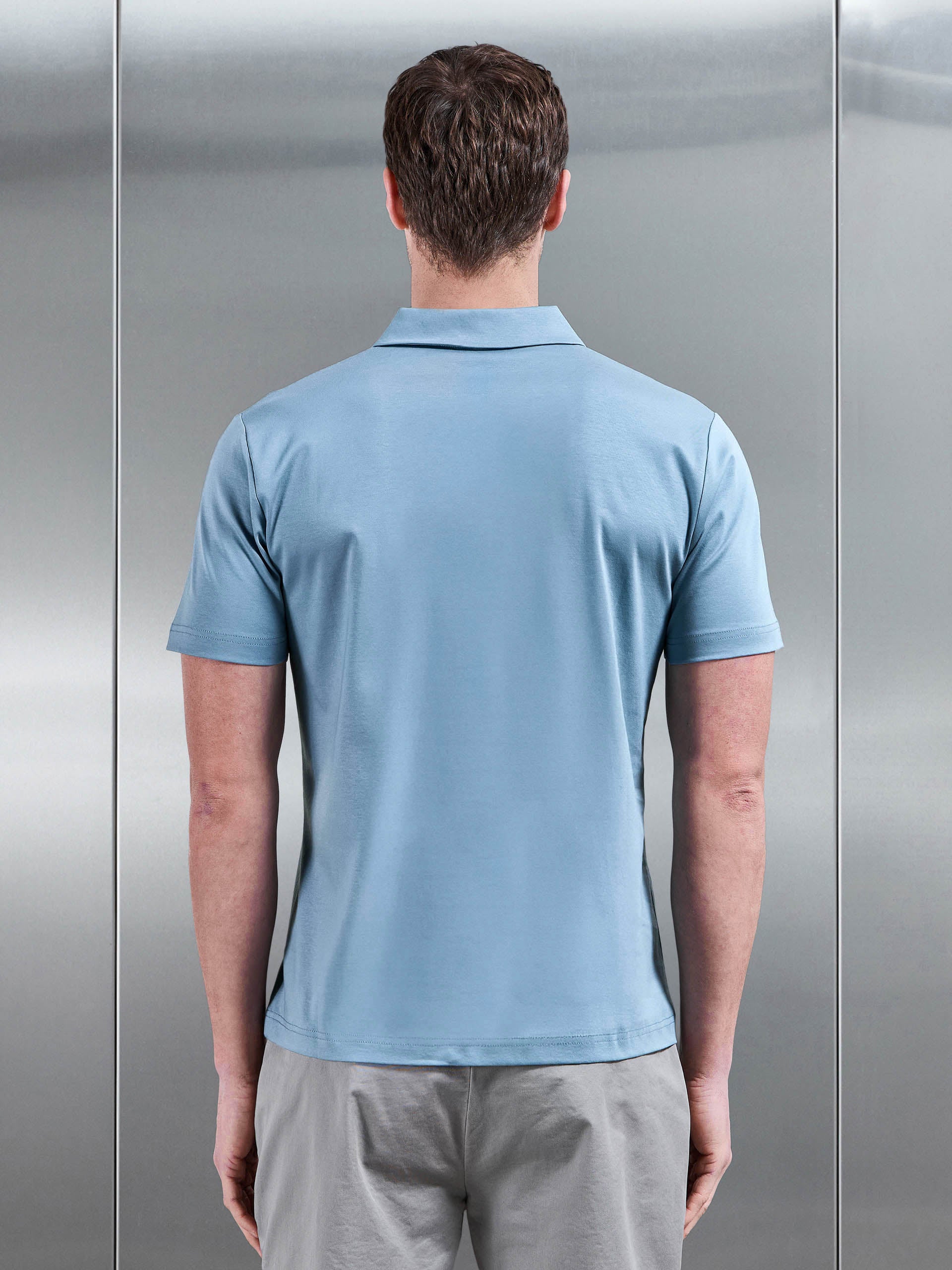 Mercerised Interlock Button Polo Shirt in Light Blue