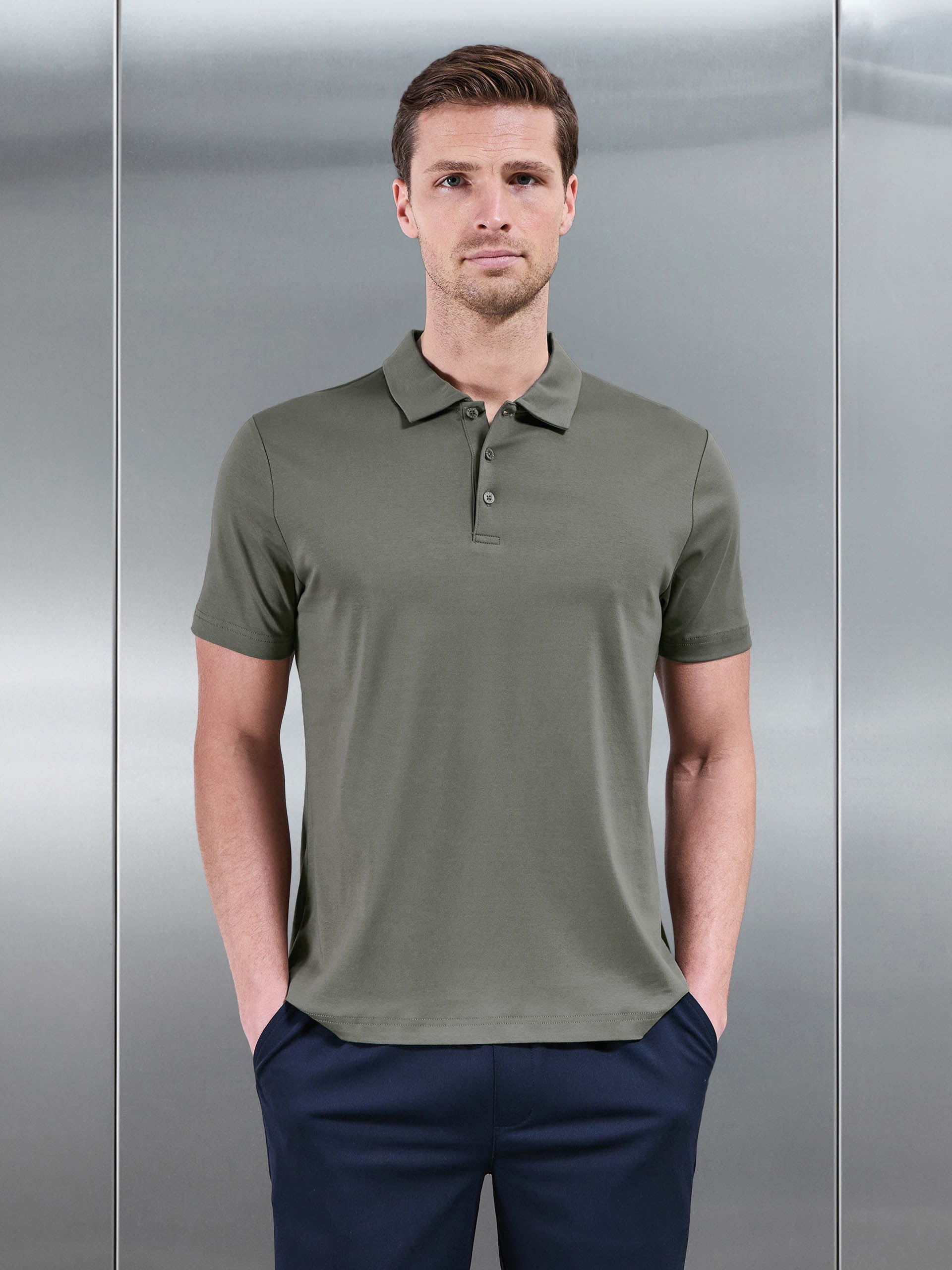 Mercerised Interlock Button Polo Shirt in Sage