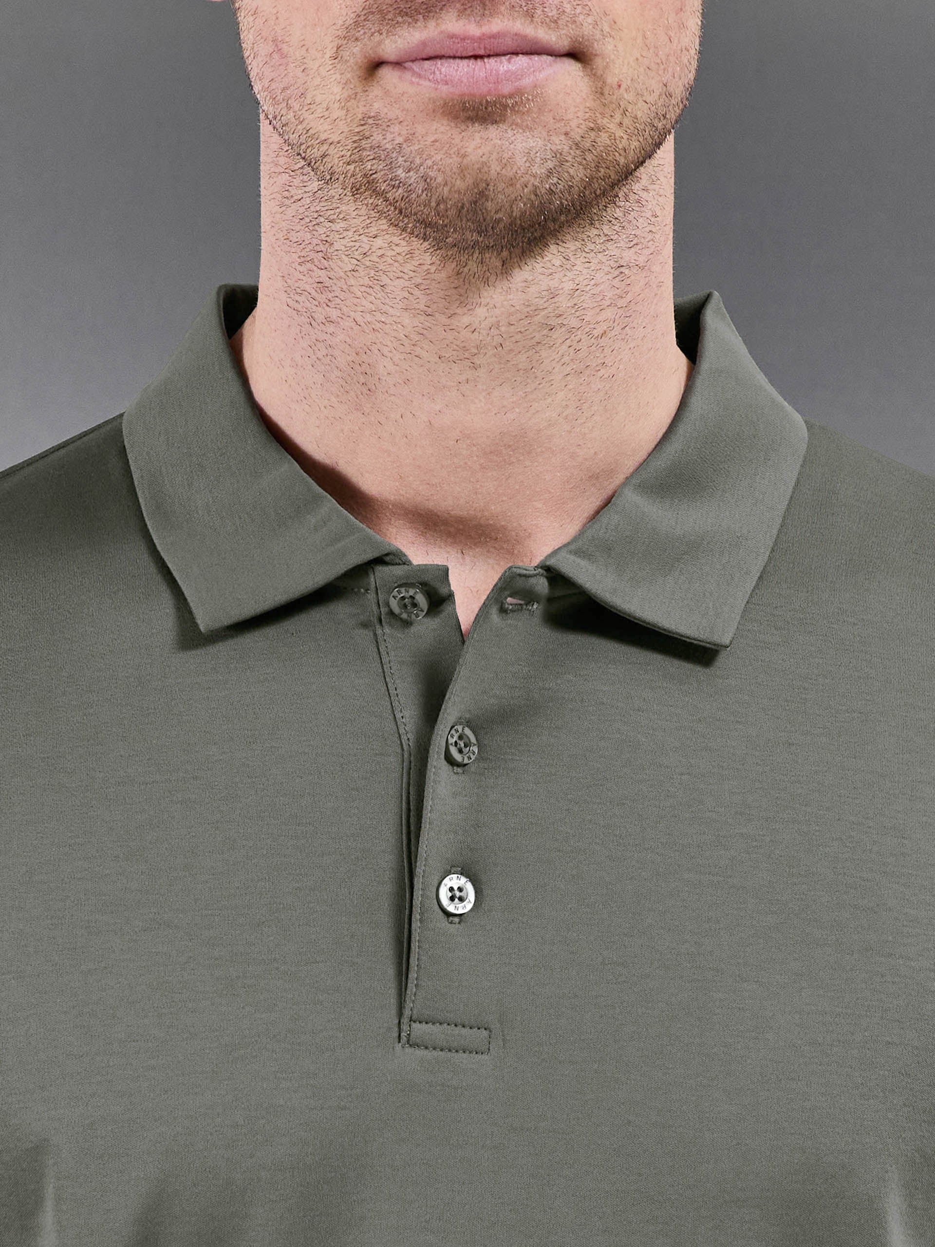 Mercerised Interlock Button Polo Shirt in Sage
