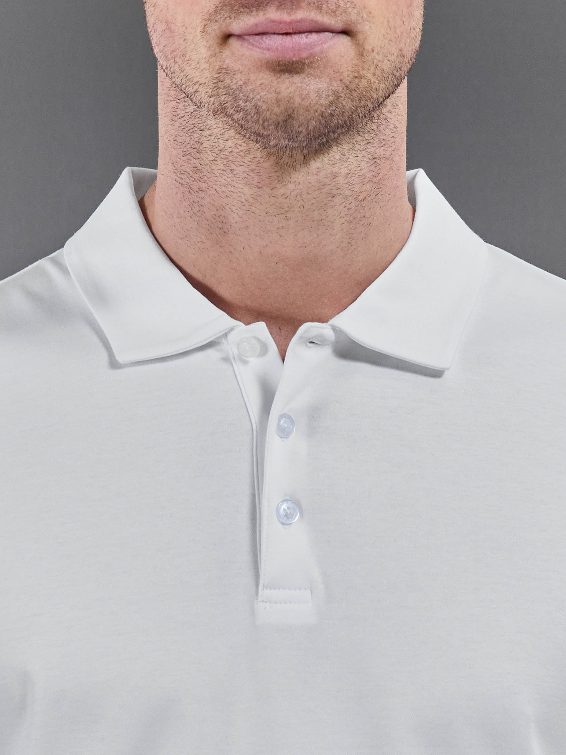 Mercerised Interlock Button Polo Shirt in White
