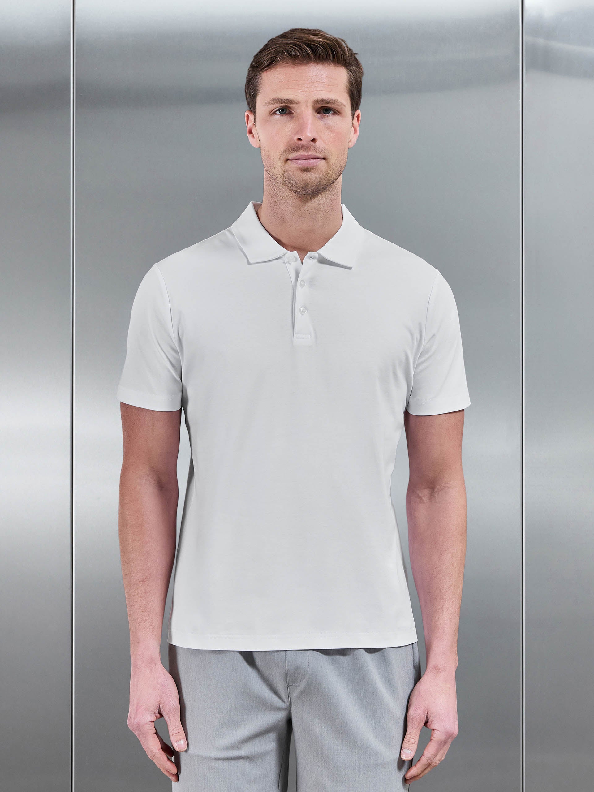 Mercerised Interlock Button Polo Shirt in White