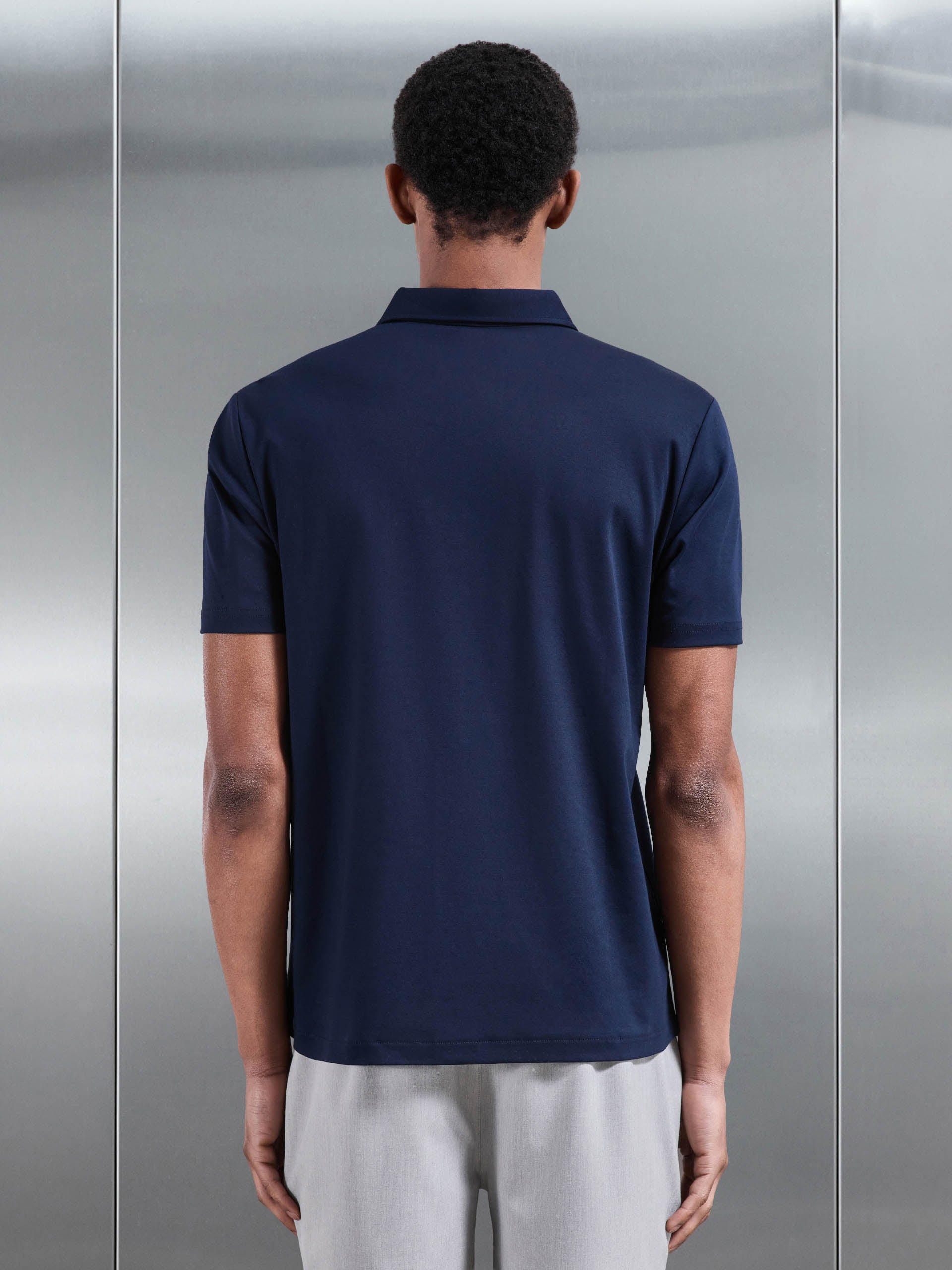 Mercerised Interlock Button Through Shirt in Navy