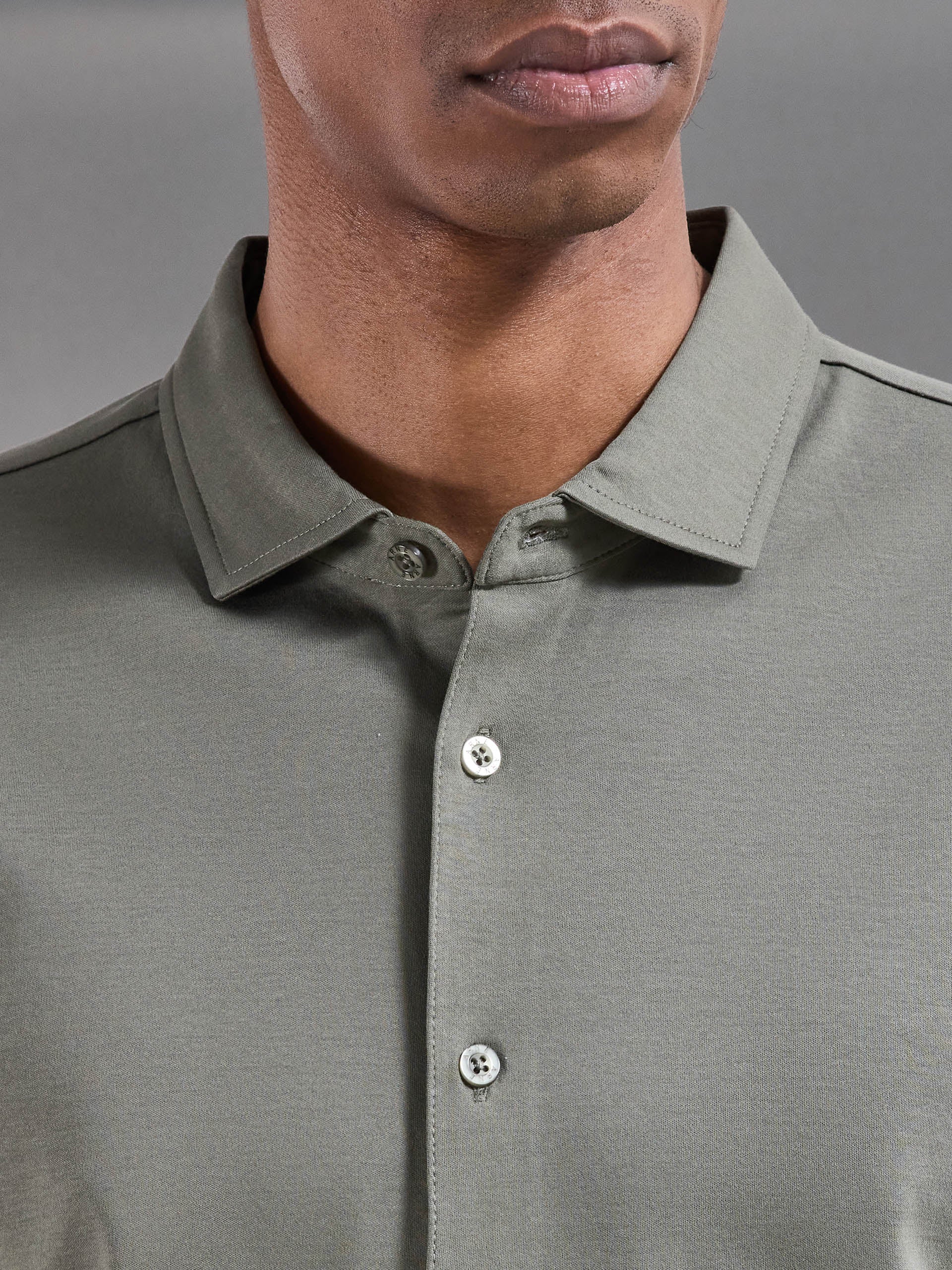 Mercerised Interlock Button Through Shirt in Sage