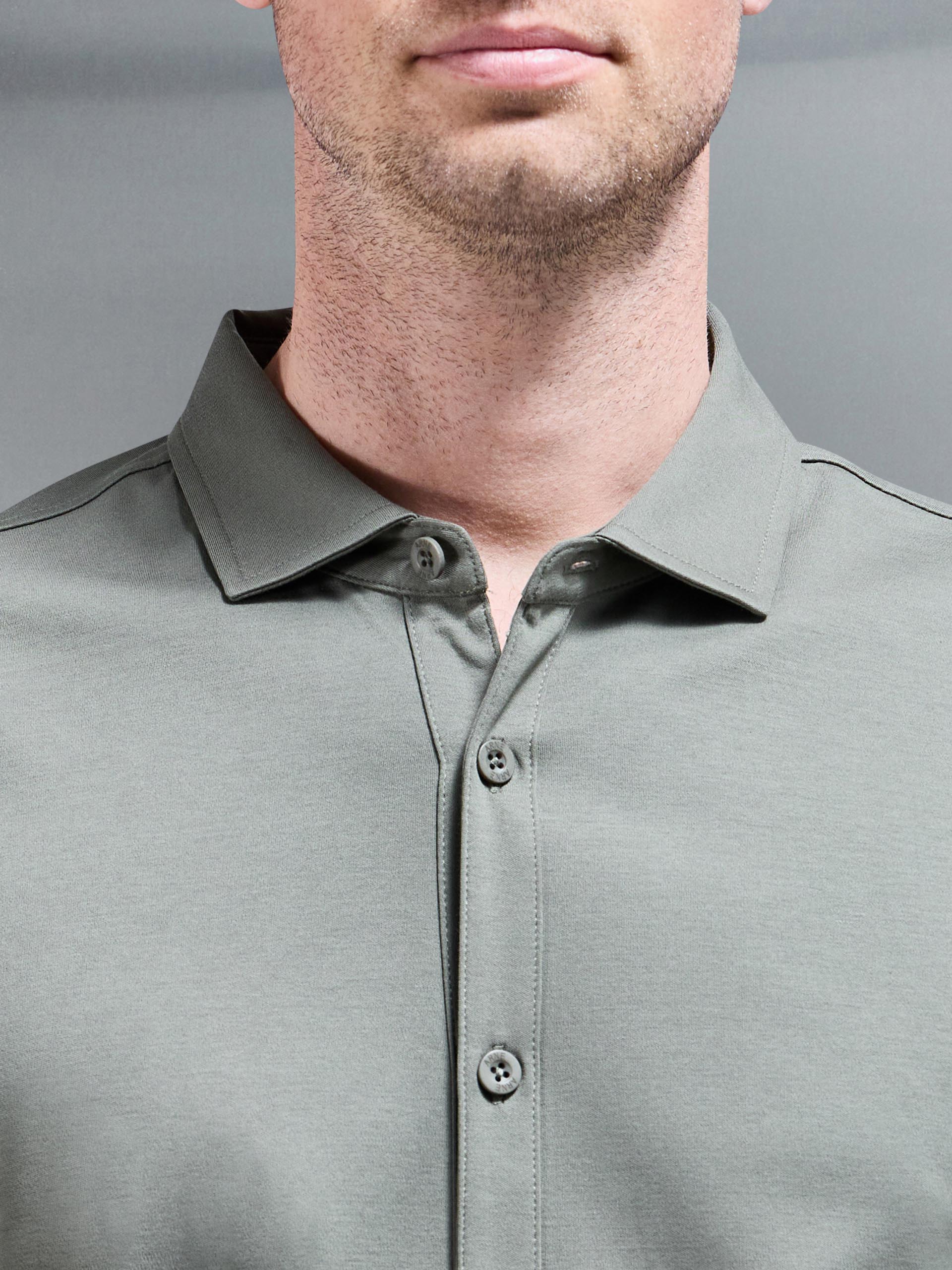 Mercerised Interlock Button Through Shirt in Sage
