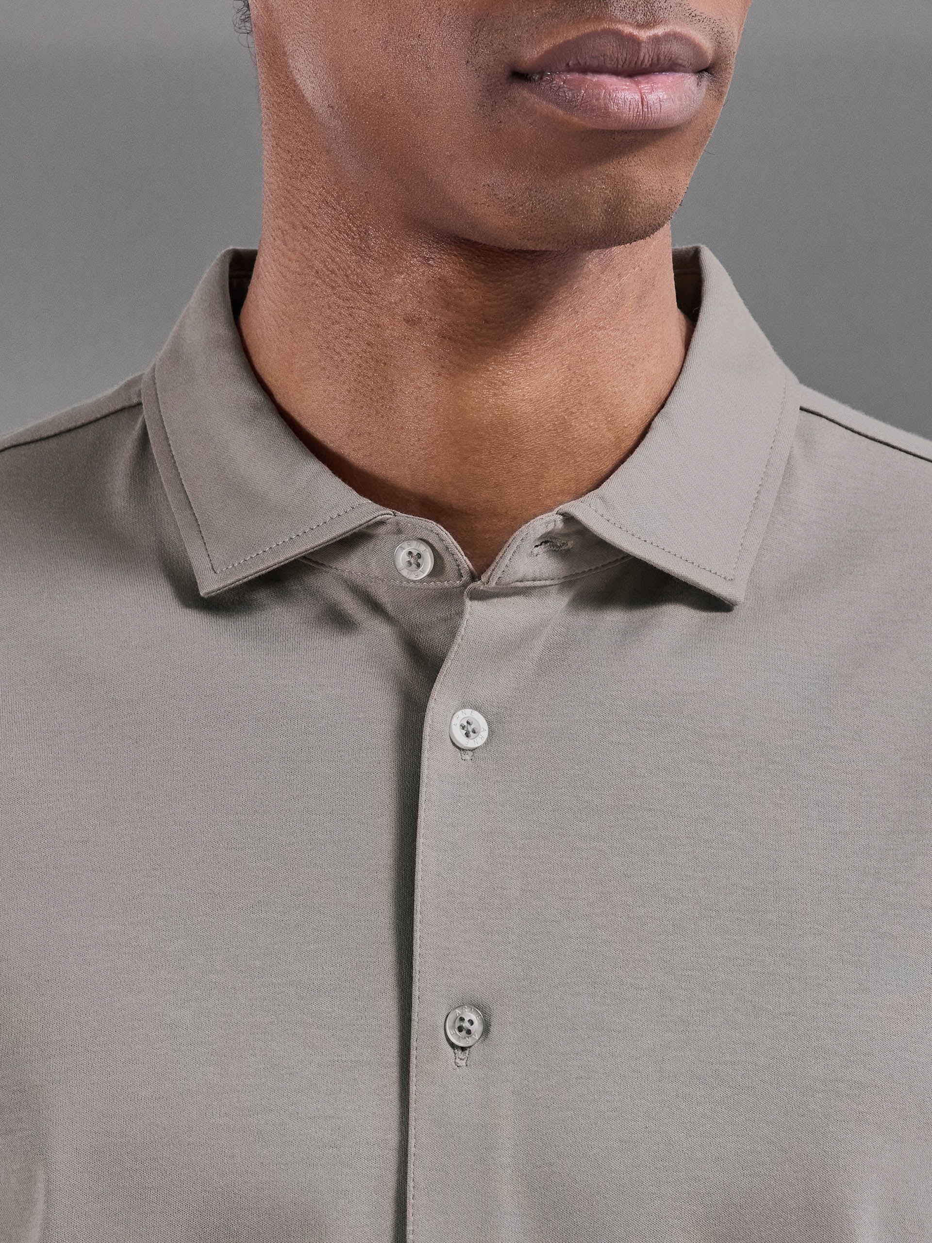 Mercerised Interlock Button Through Shirt in Taupe