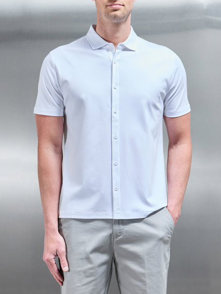 Mercerised Interlock Button Through Shirt in White