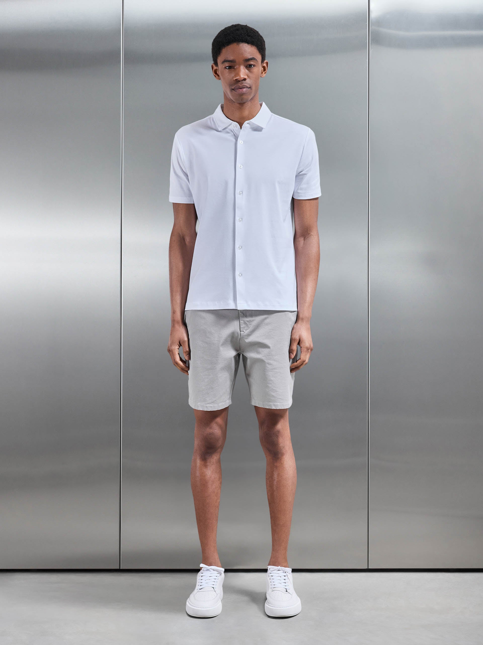 Mercerised Interlock Button Through Shirt in White