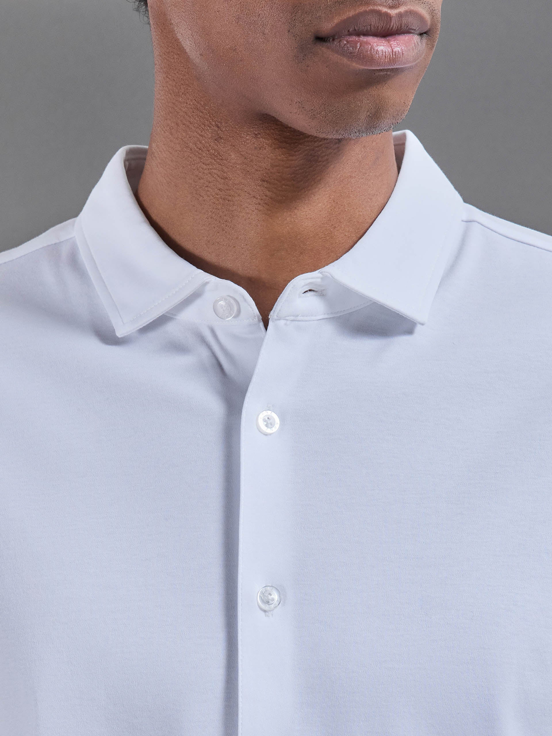Mercerised Interlock Button Through Shirt in White