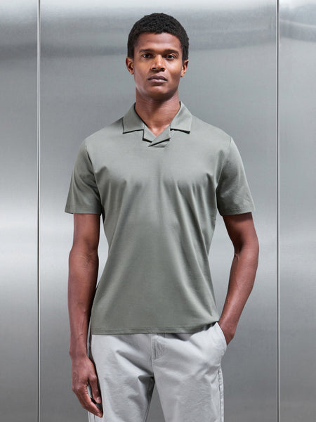 Mercerised Interlock Revere Collar Polo Shirt in Sage