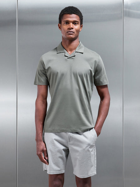 Mercerised Interlock Revere Collar Polo Shirt in Sage