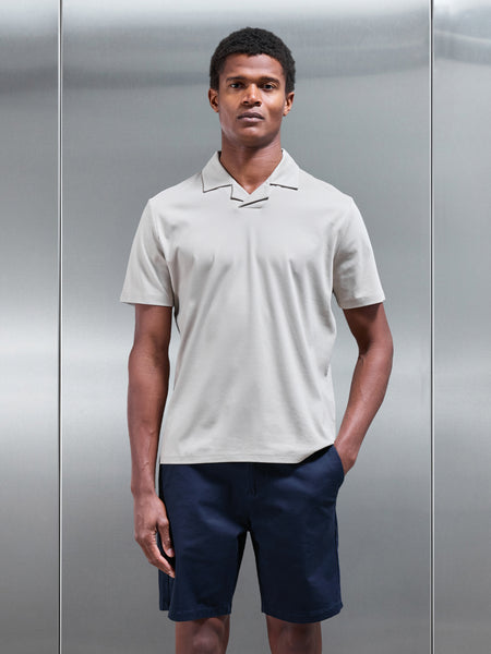 Mercerised Interlock Revere Collar Polo Shirt in Stone