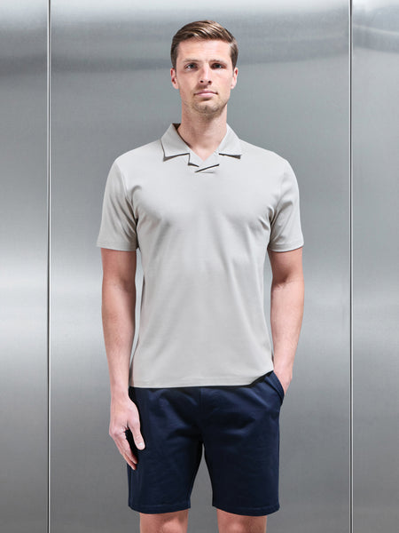 Mercerised Interlock Revere Collar Polo Shirt in Stone